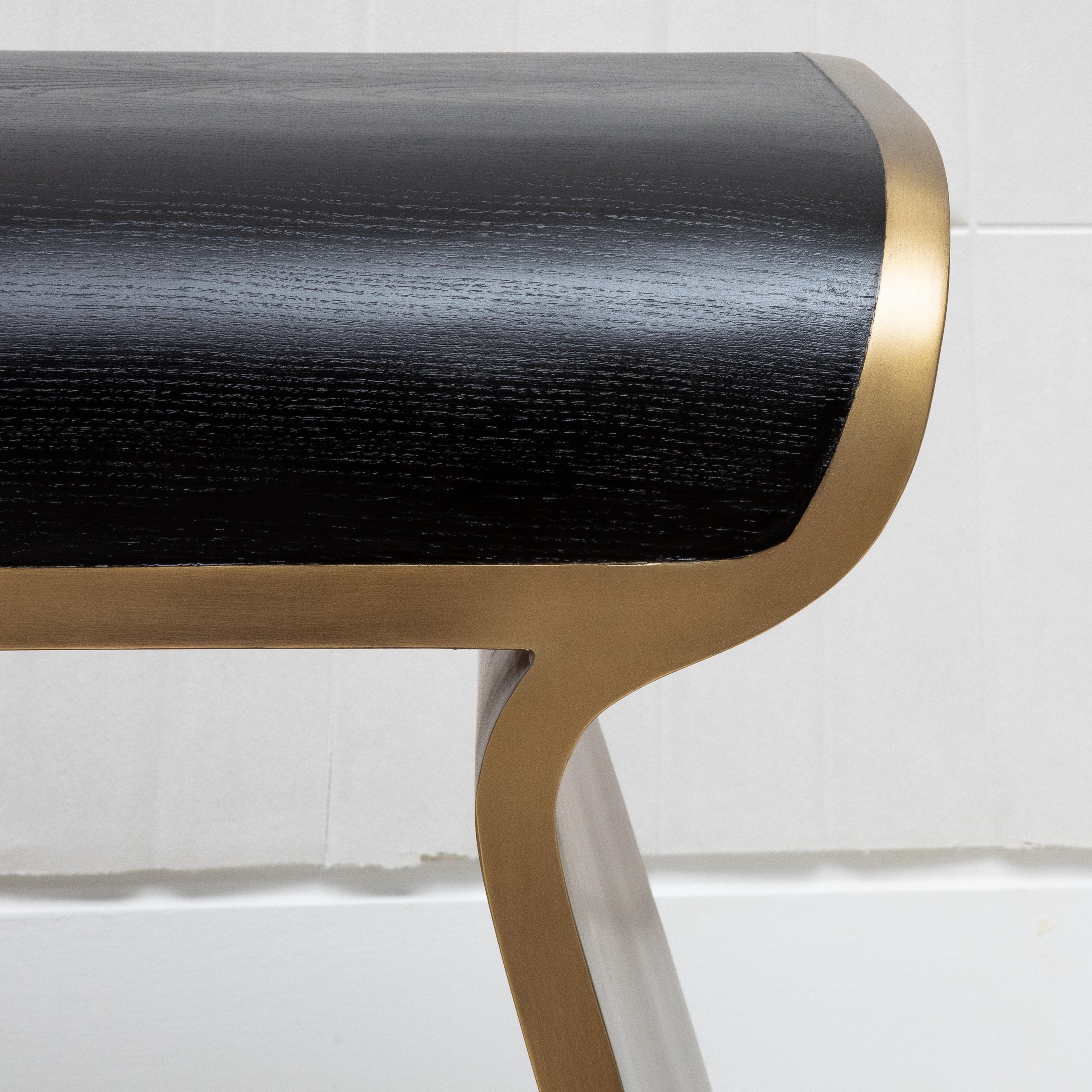 Hand-Crafted Bench in Black Oak with Bronze Patina Brass Legs by Kifu Paris For Sale