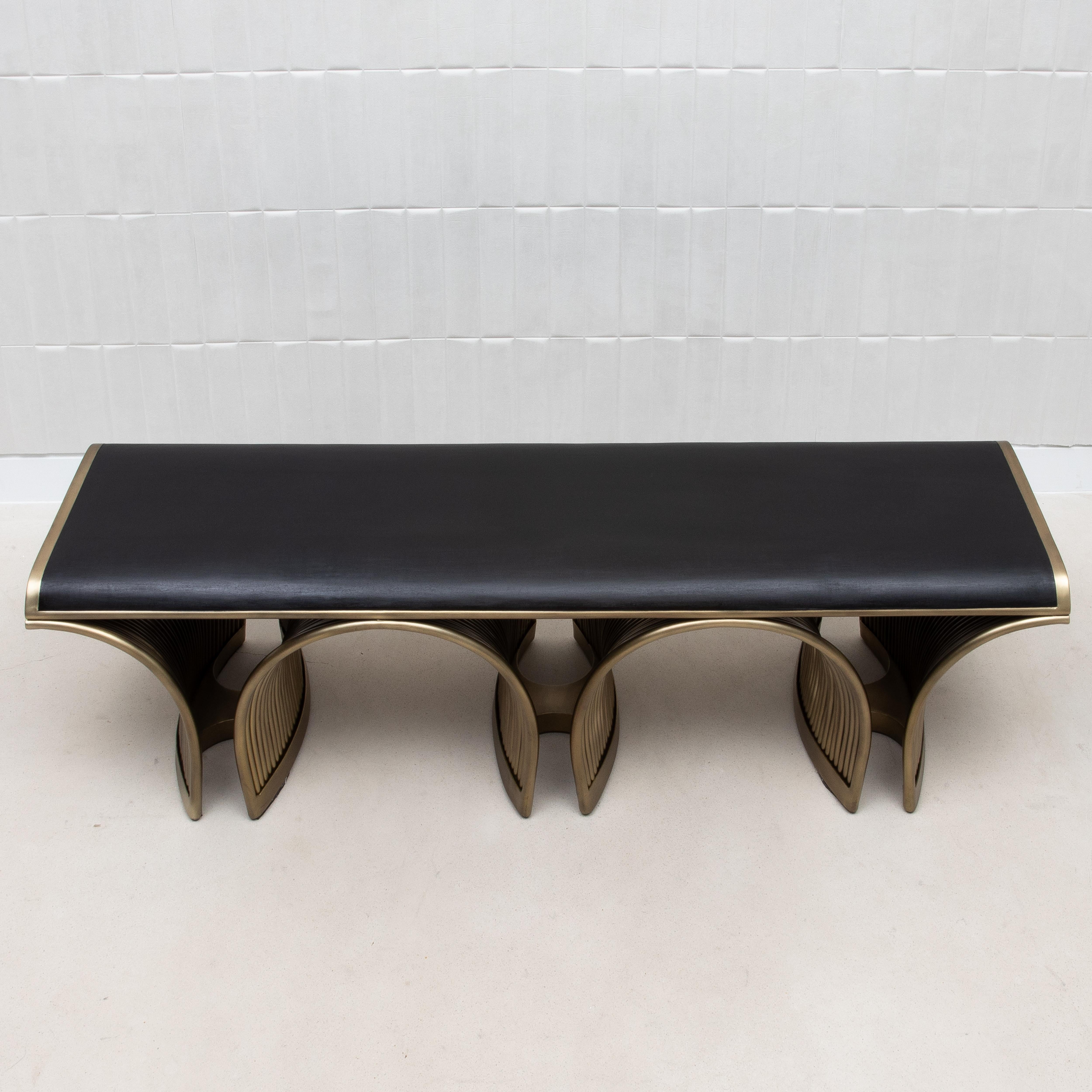 Art Deco Bench in Black Oak with Bronze Patina Brass Legs by R&Y Augousti For Sale