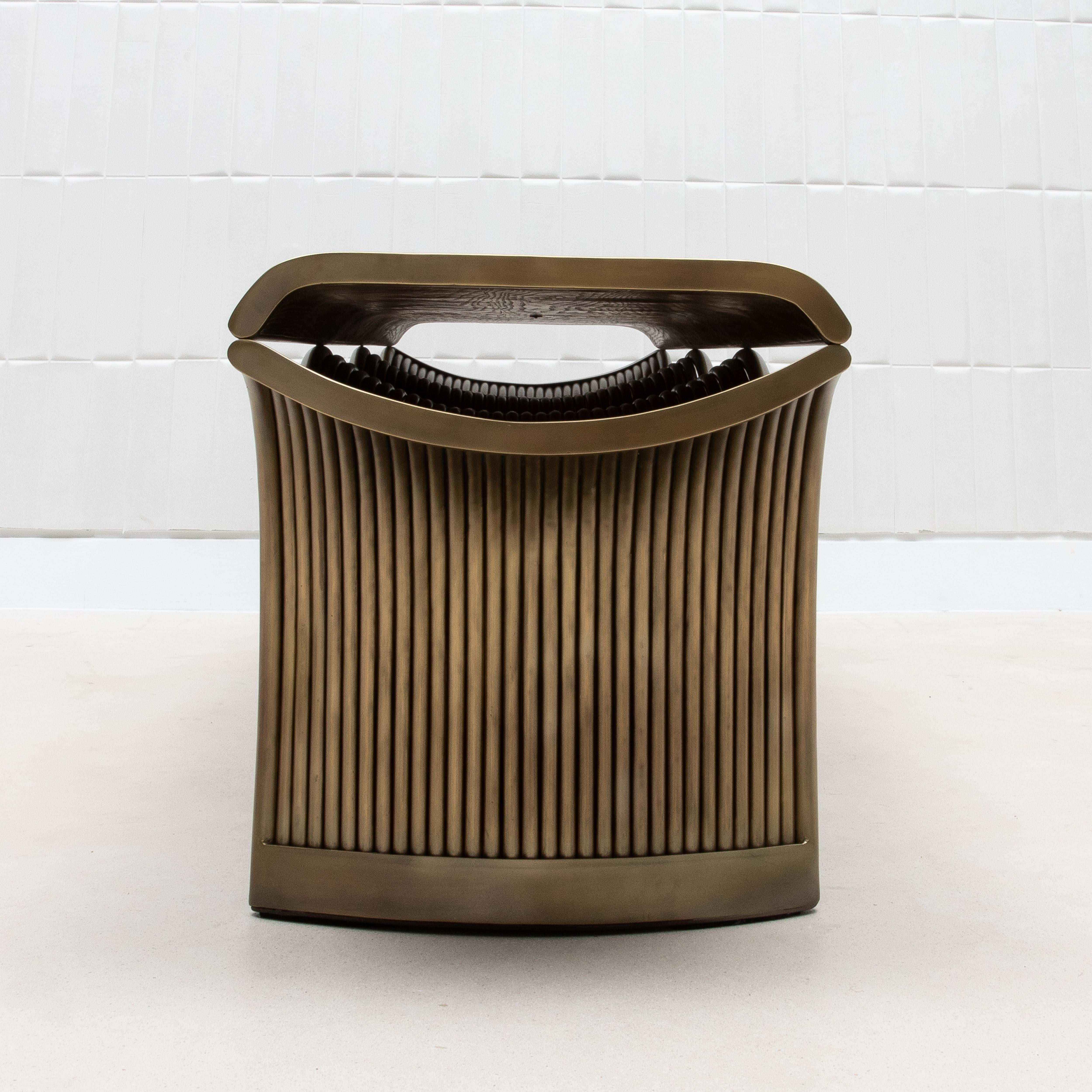 Contemporary Bench in Black Oak with Bronze Patina Brass Legs by R&Y Augousti For Sale