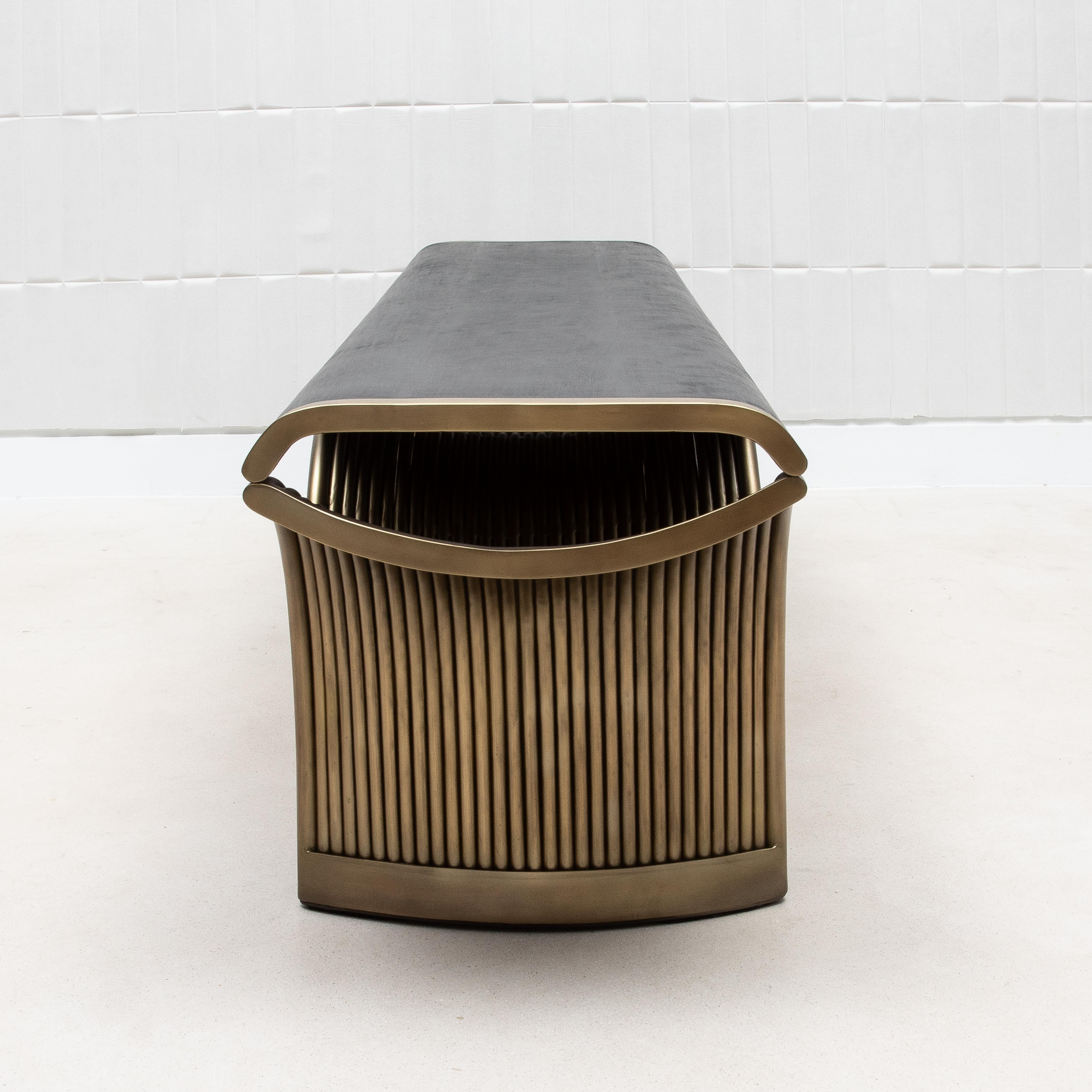 Bench in Black Oak with Bronze Patina Brass Legs by R&Y Augousti For Sale 1