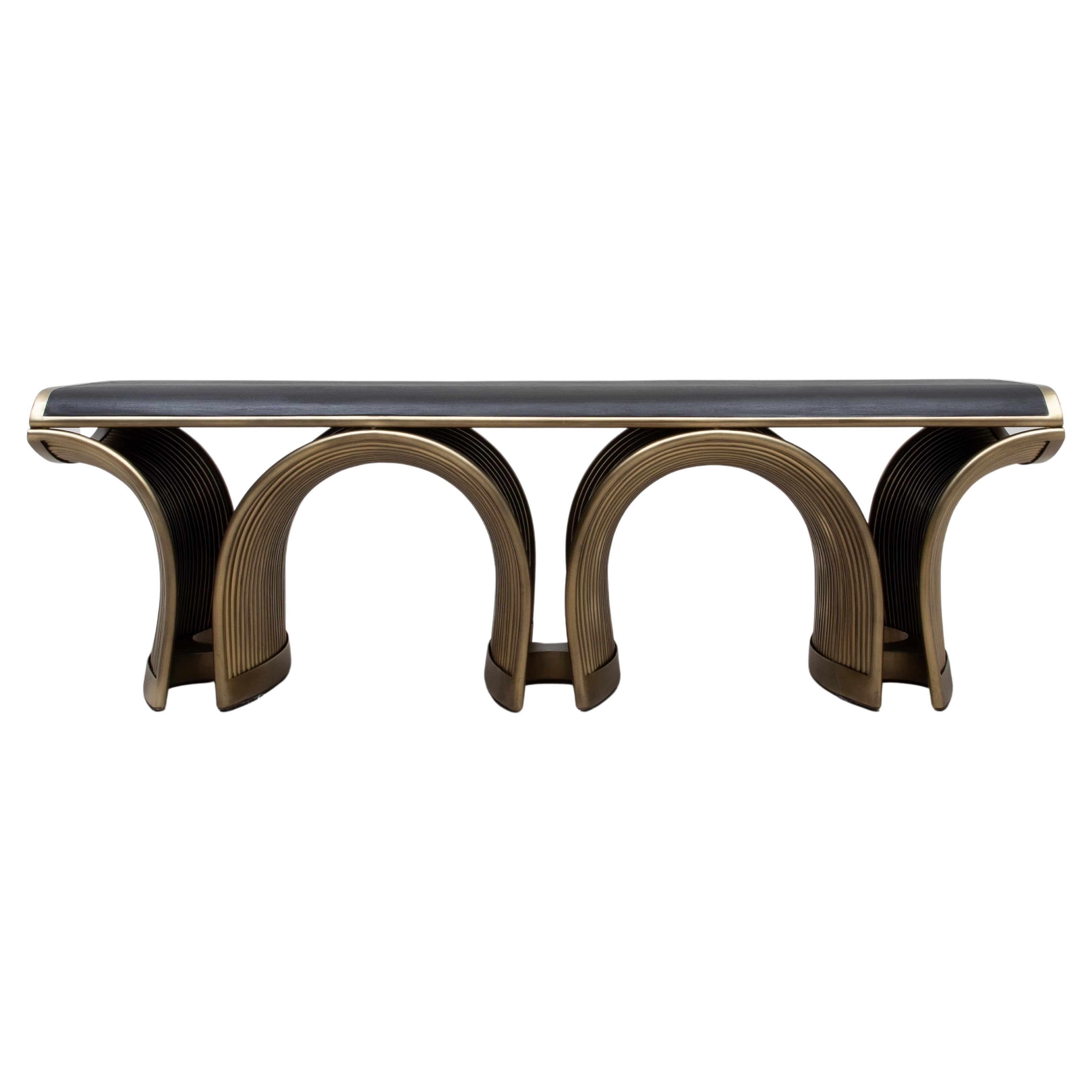 Bench in Black Oak with Bronze Patina Brass Legs by R&Y Augousti