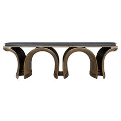 Bench in Black Oak with Bronze Patina Brass Legs by R&Y Augousti