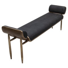 Bench in Black Shagreen with Bronze Patina Brass by Kifu Paris