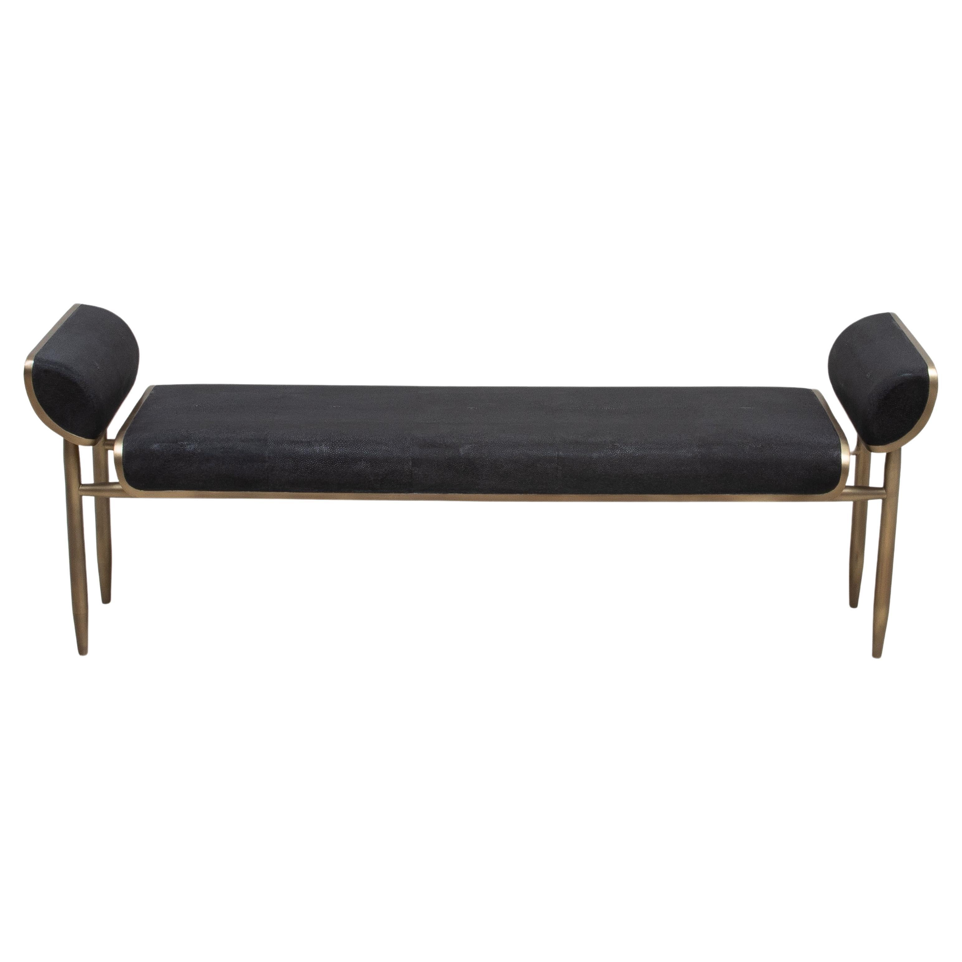 Bench in Black Shagreen with Bronze Patina Brass by Kifu Paris