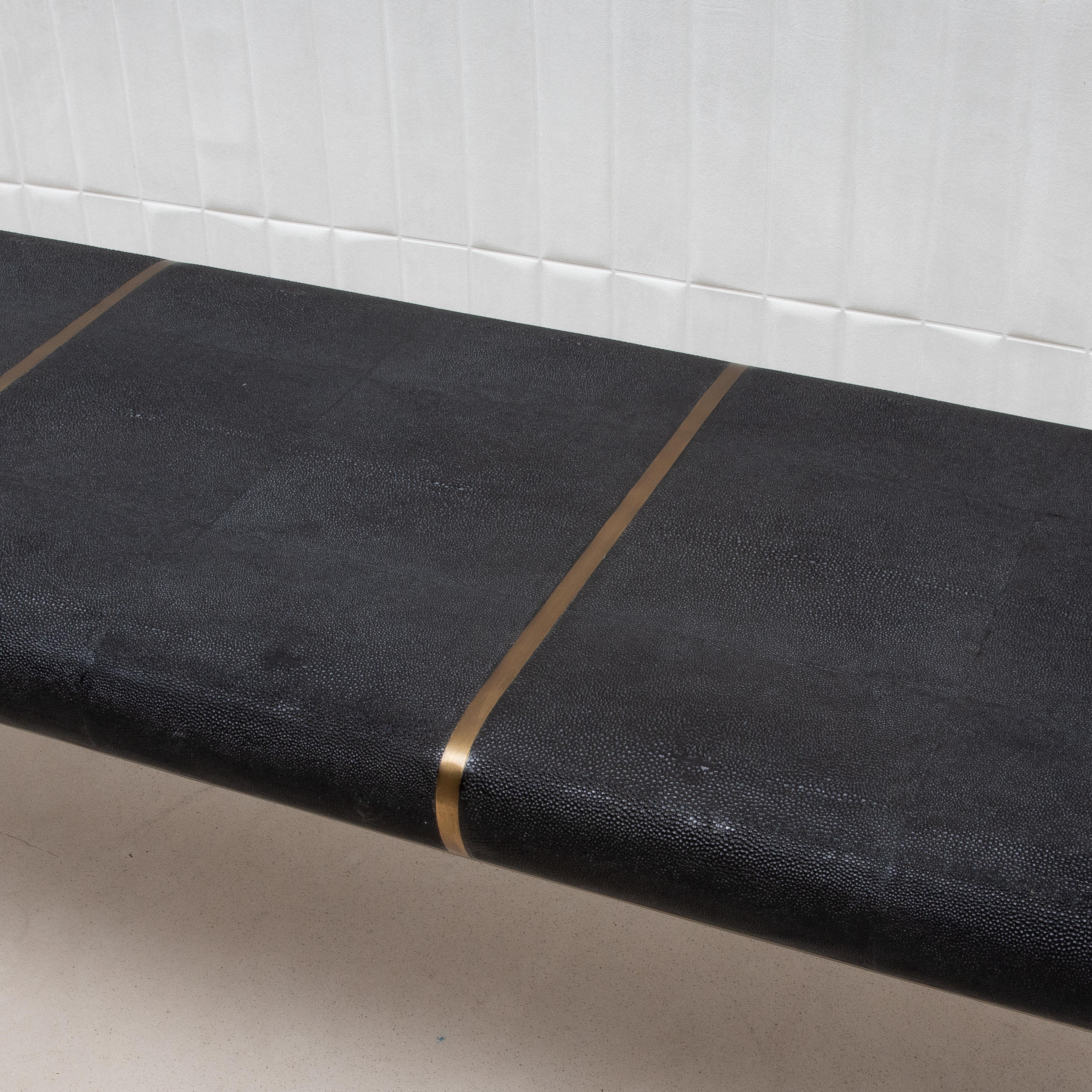 Hand-Crafted Bench in Black Shagreen with Bronze Patina Brass Detail by R&Y Augousti For Sale