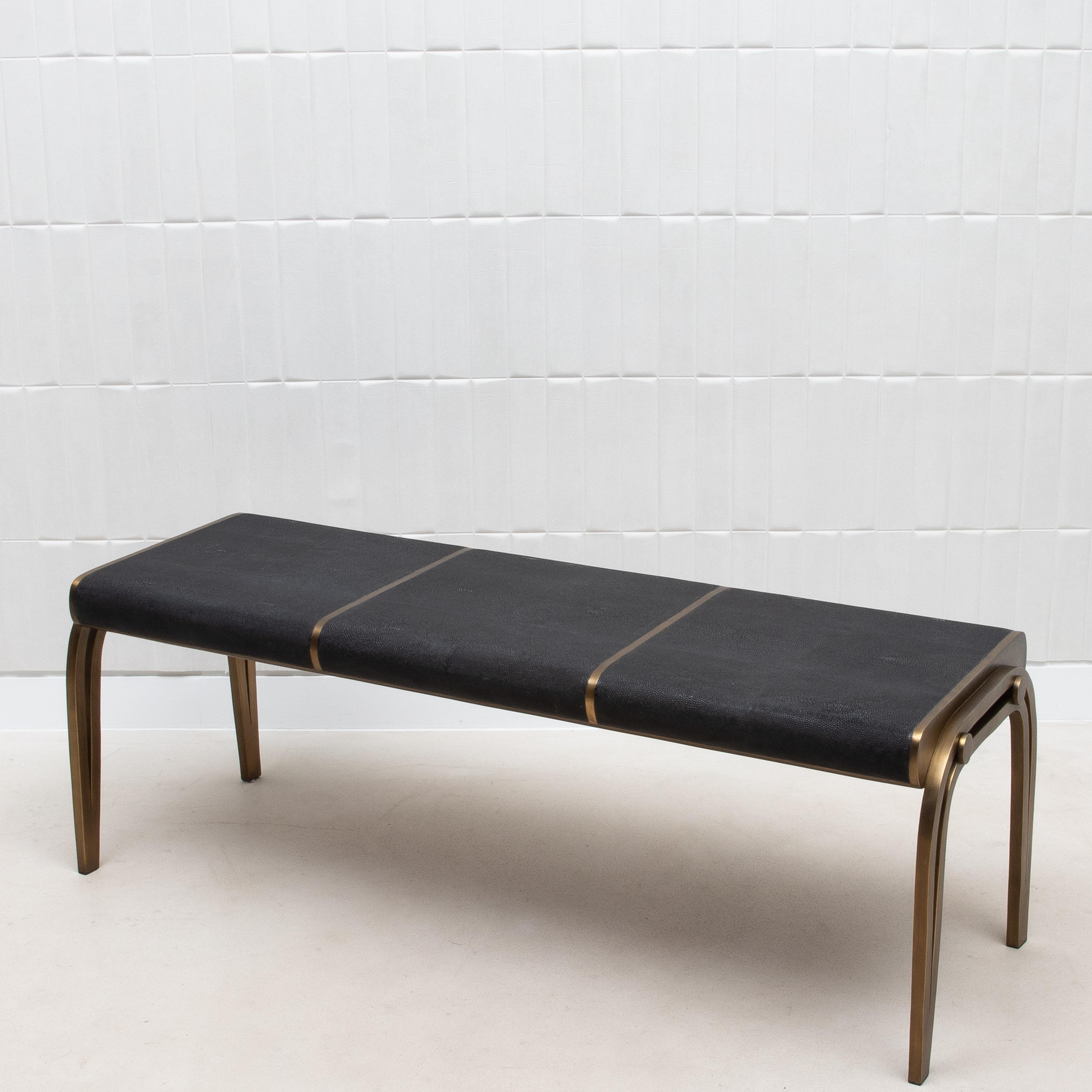Bench in Black Shagreen with Bronze Patina Brass Detail by R&Y Augousti In New Condition For Sale In West Hollywood, CA