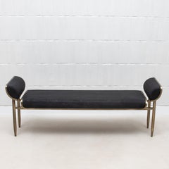 Bench in Black Shagreen with Bronze Patina Brass by Kifu Paris