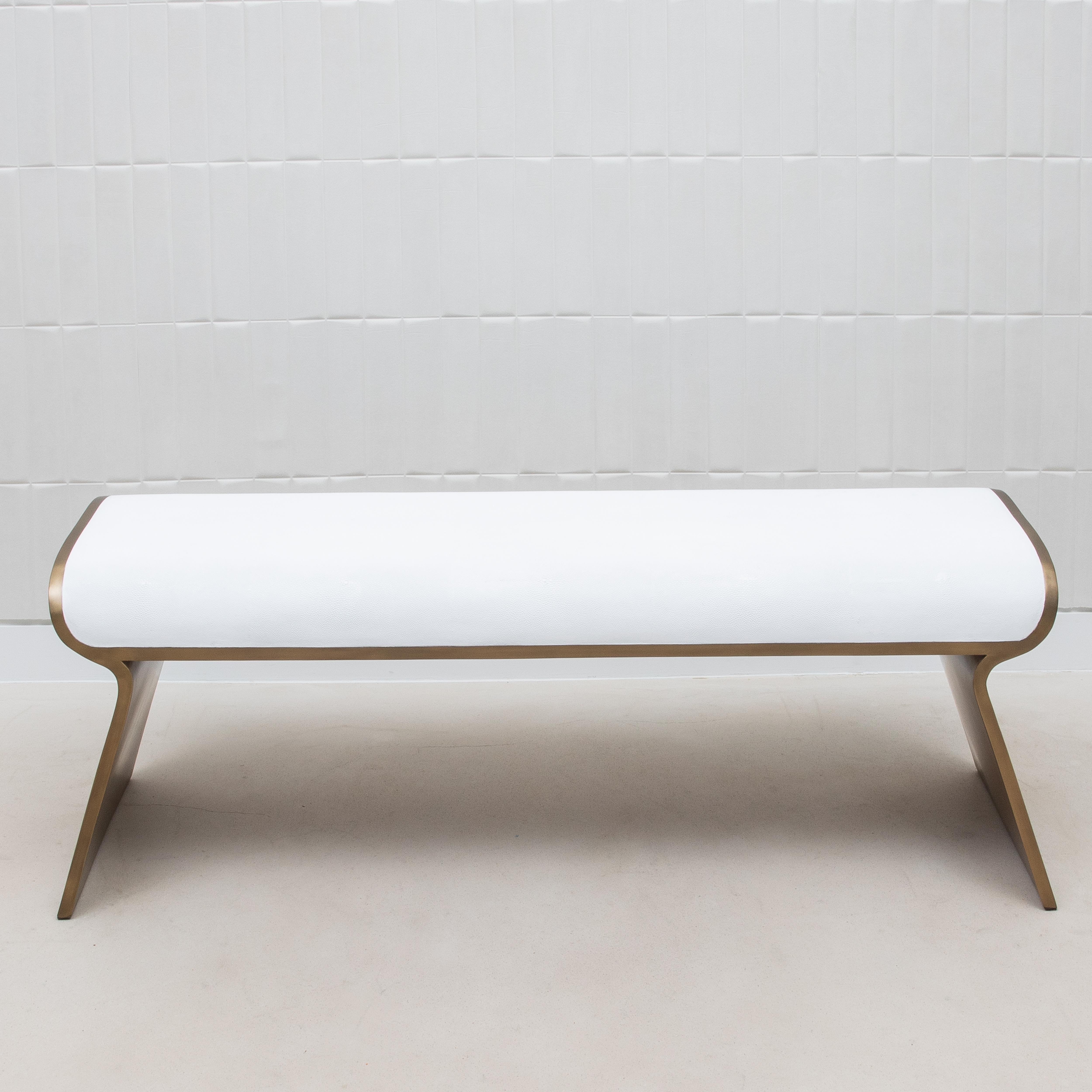 Bench in Black Shagreen with Bronze Patina Brass Legs by Kifu Paris For Sale 7