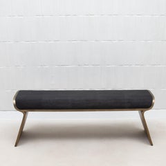 Bench in Black Shagreen with Bronze Patina Brass Legs by Kifu Paris