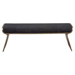 Bench in Black Shagreen with Bronze Patina Brass Legs by Kifu Paris