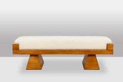 Bench in blond ash. Italian artisanal work in small series. Contemporary.