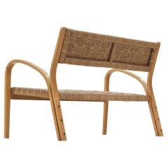 Panchina in paglia intrecciata e legno biondo