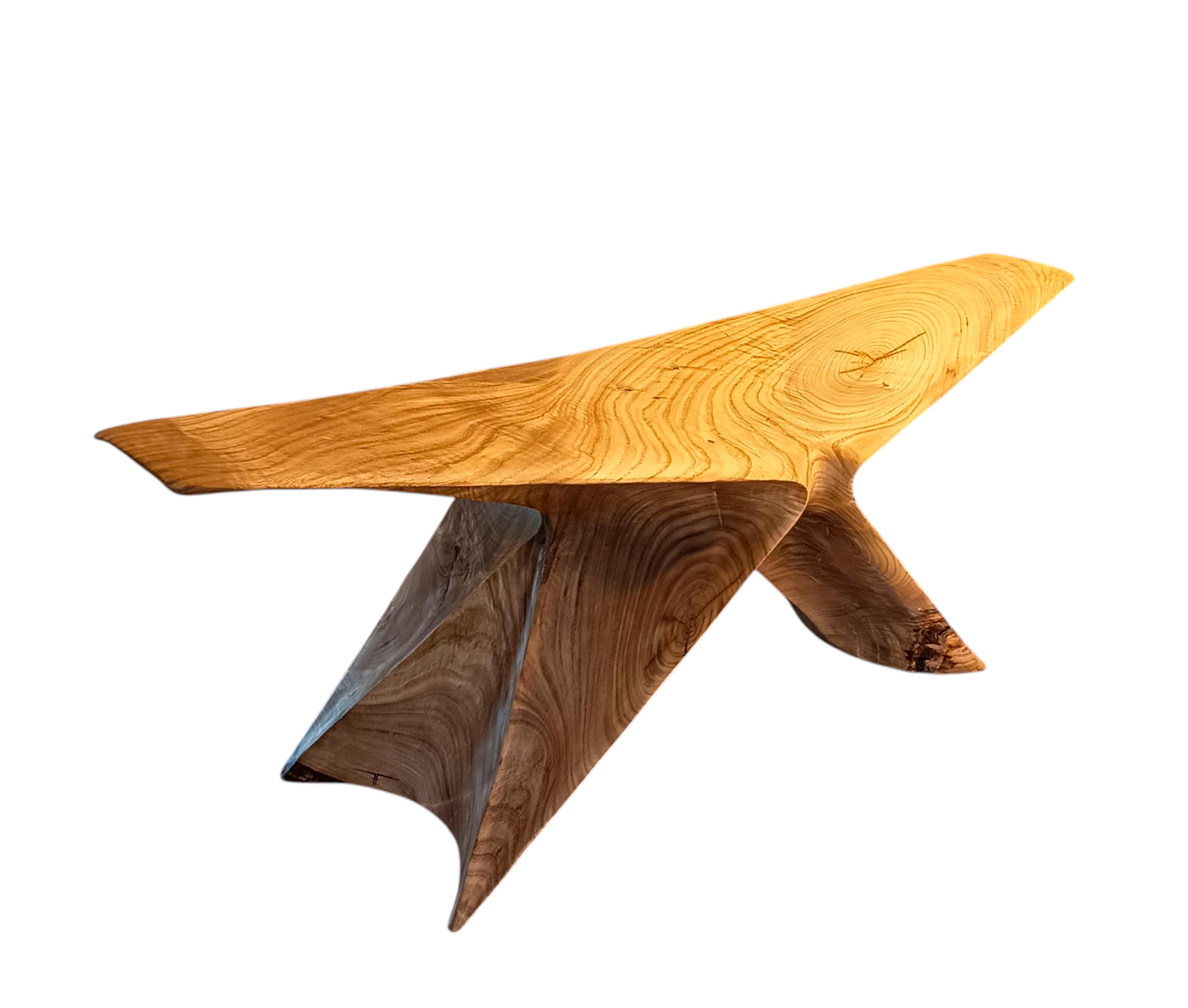 Altro Bench in Carved Chestnut Wood with Beewax Finish by Daniel Soffia in vendita
