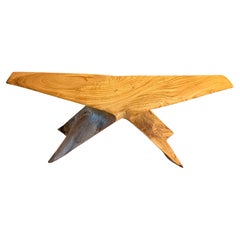 Bench in Carved Chestnut Wood with Beewax Finish by Daniel Soffia
