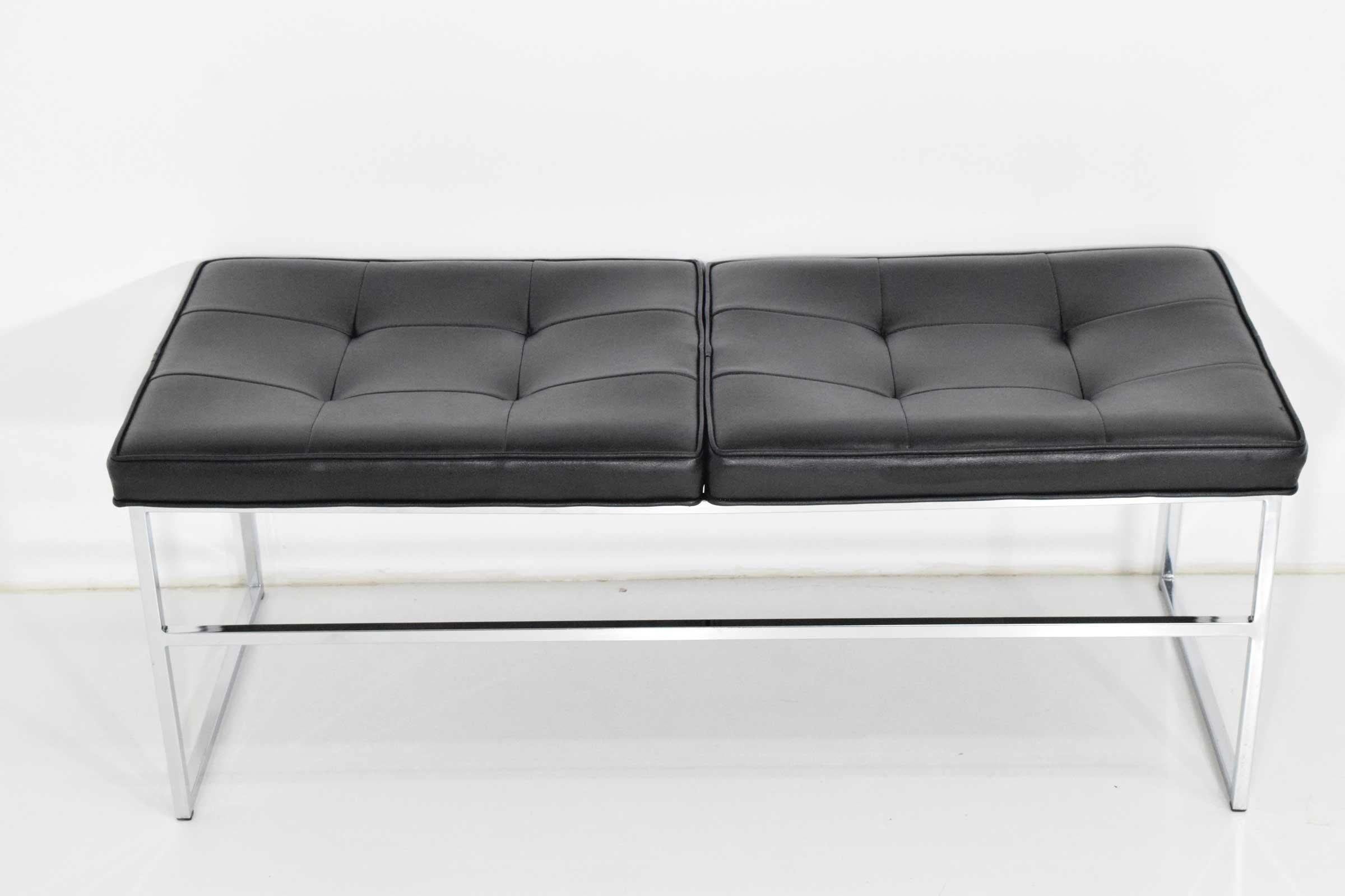 Thin frame chrome and leather bench by Steelcase.