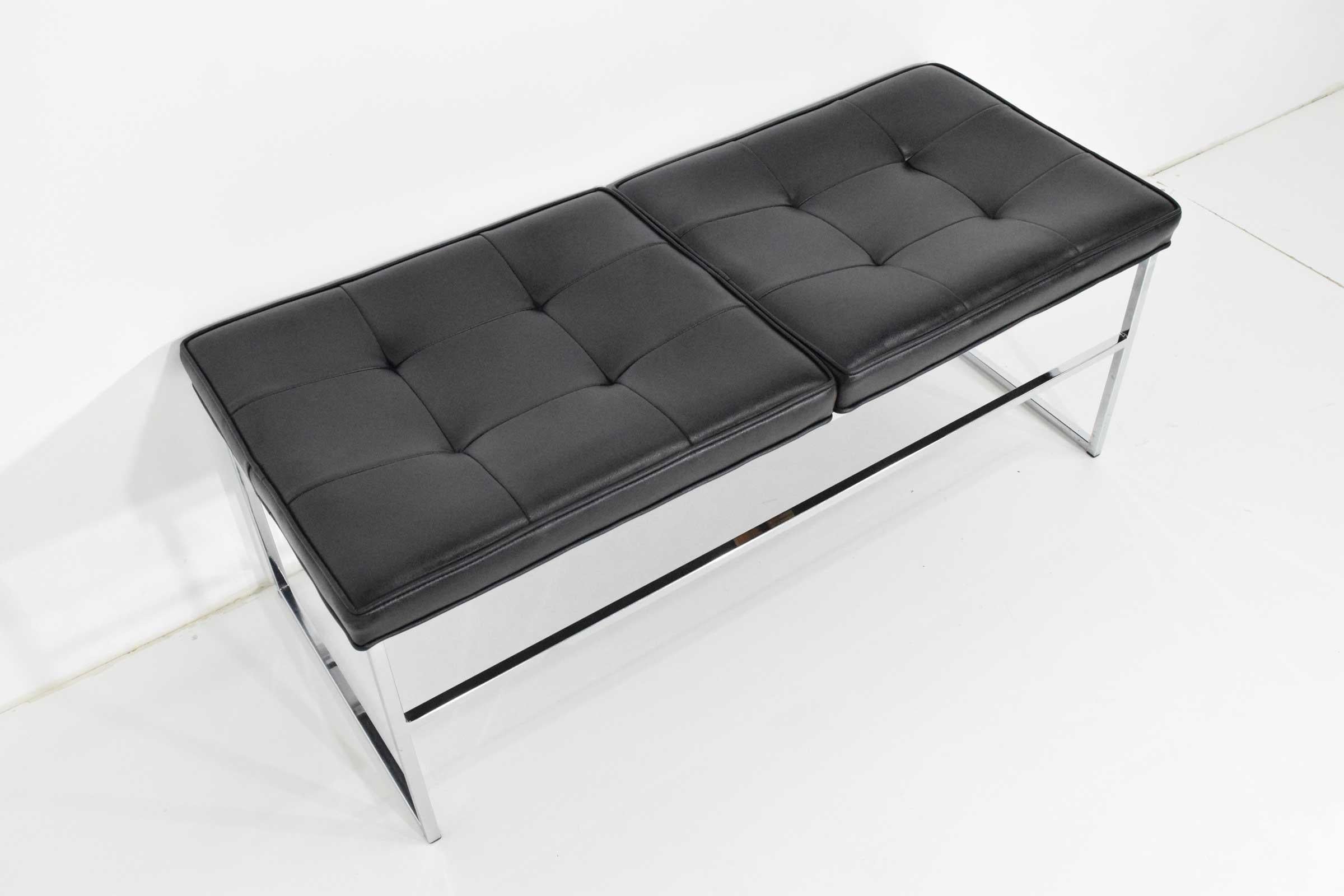Mid-Century Modern Bench in Chrome and Leather by Steelcase For Sale