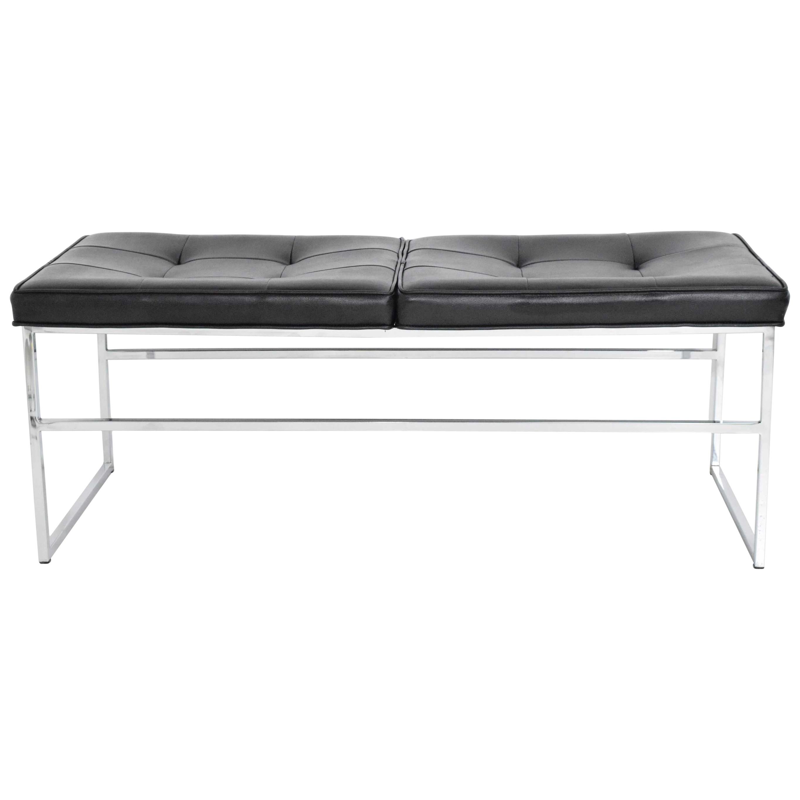 Bench in Chrome and Leather by Steelcase For Sale