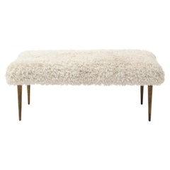 Bench in Faux Fur with Brass Legs, France 1960's
