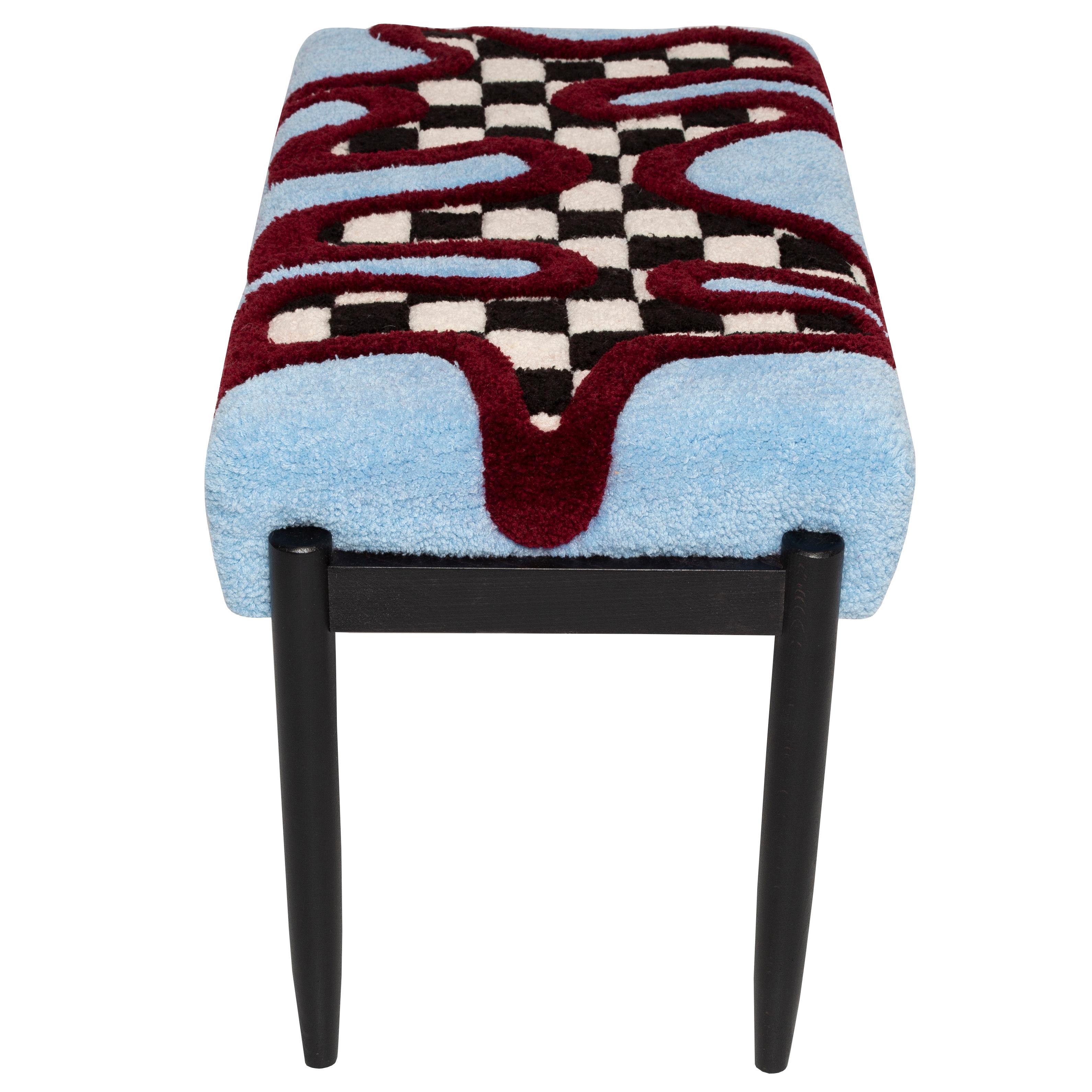 Polonais Banc en laine touffetée à la main par Vintola Studio, siège multicolore touffeté à la main en vente