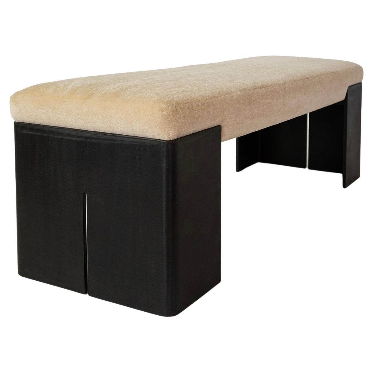 Bench in Knoll Textile Plush Mohair with Blackened Steel Modern Contemporary For Sale