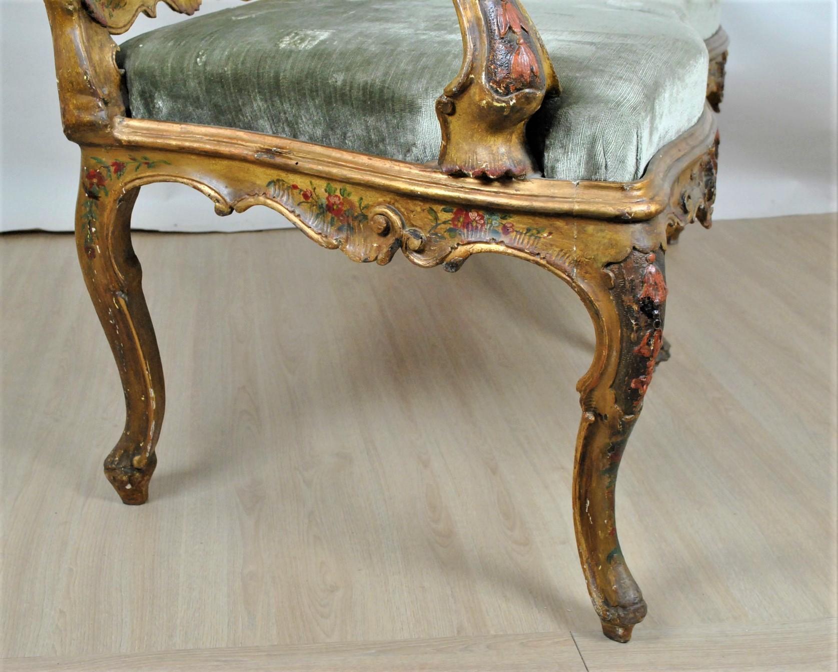 Bench in Lacquered and Gilded Wood, Venice, XIXth Century For Sale 3
