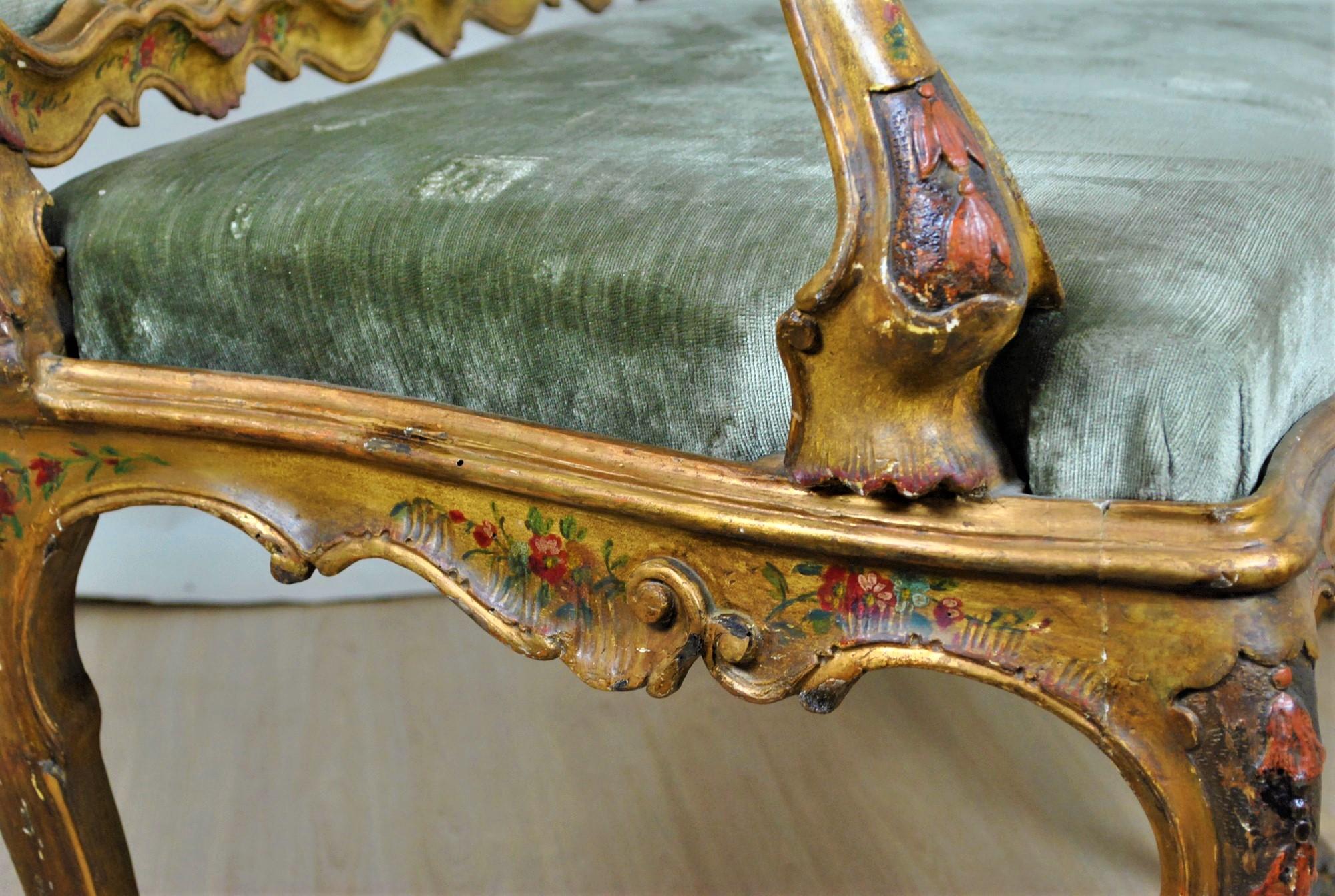 Bench in Lacquered and Gilded Wood, Venice, XIXth Century For Sale 5