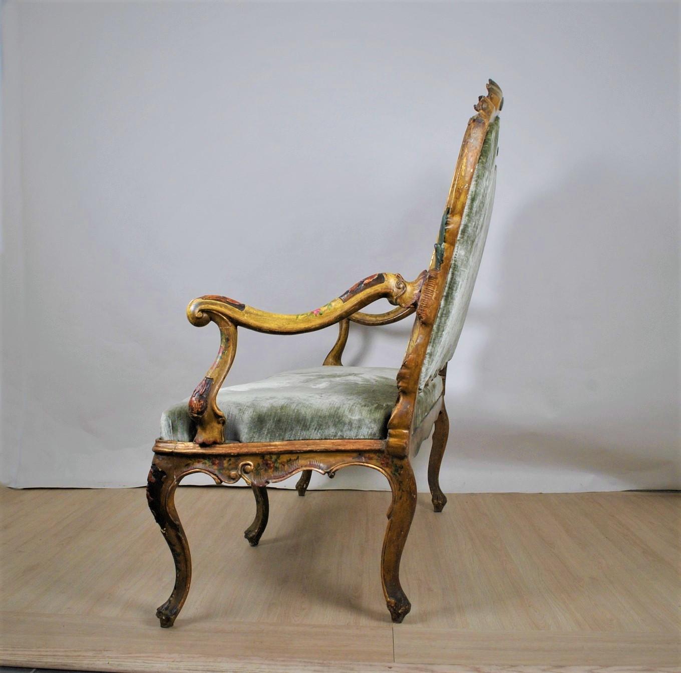 Bench in Lacquered and Gilded Wood, Venice, XIXth Century For Sale 10
