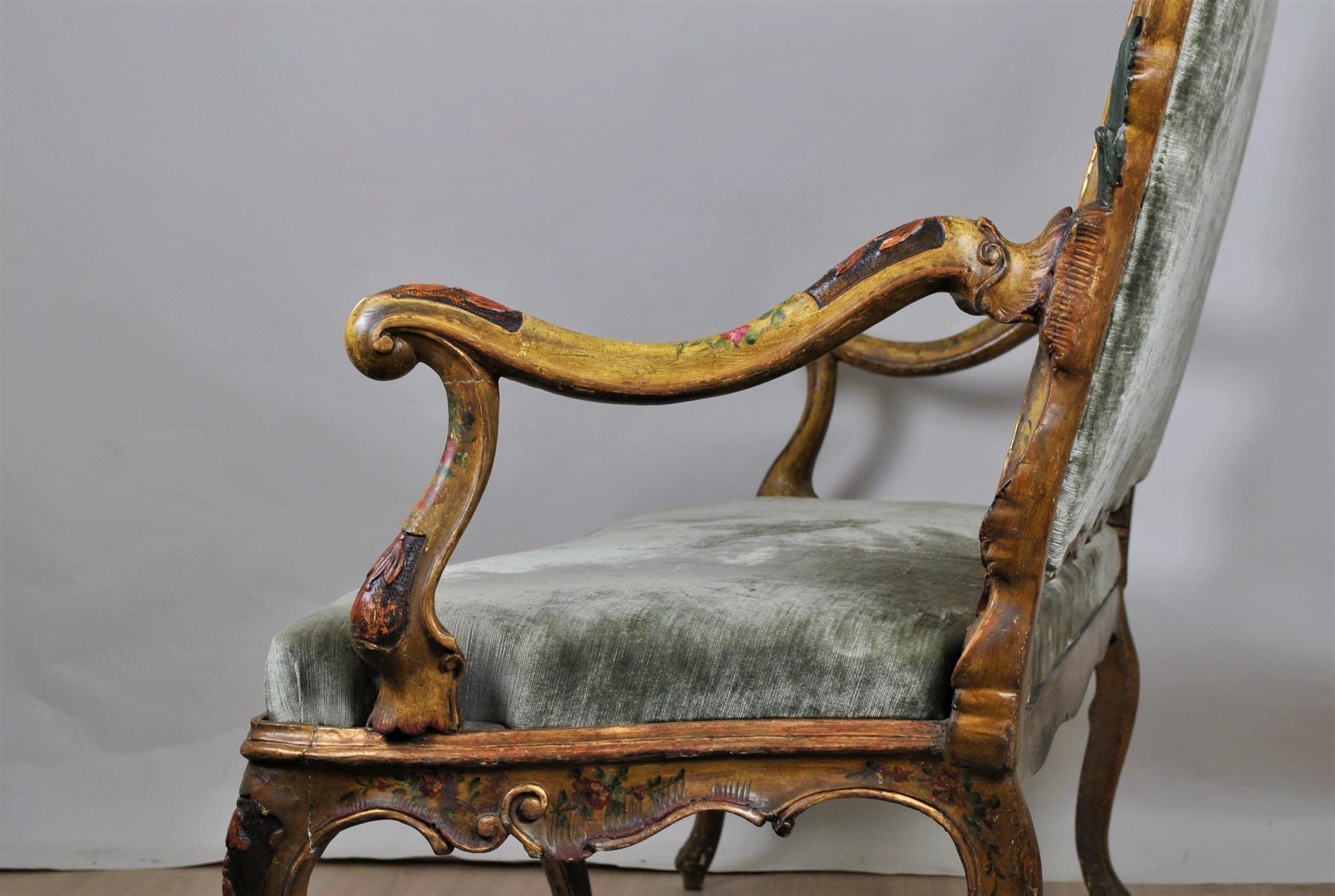 Bench in Lacquered and Gilded Wood, Venice, XIXth Century For Sale 11