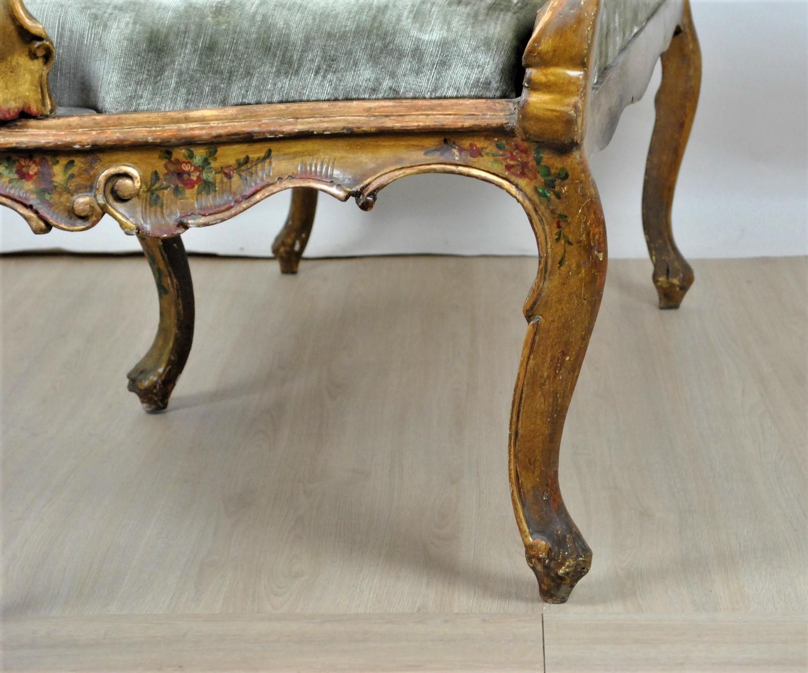 Bench in Lacquered and Gilded Wood, Venice, XIXth Century For Sale 12