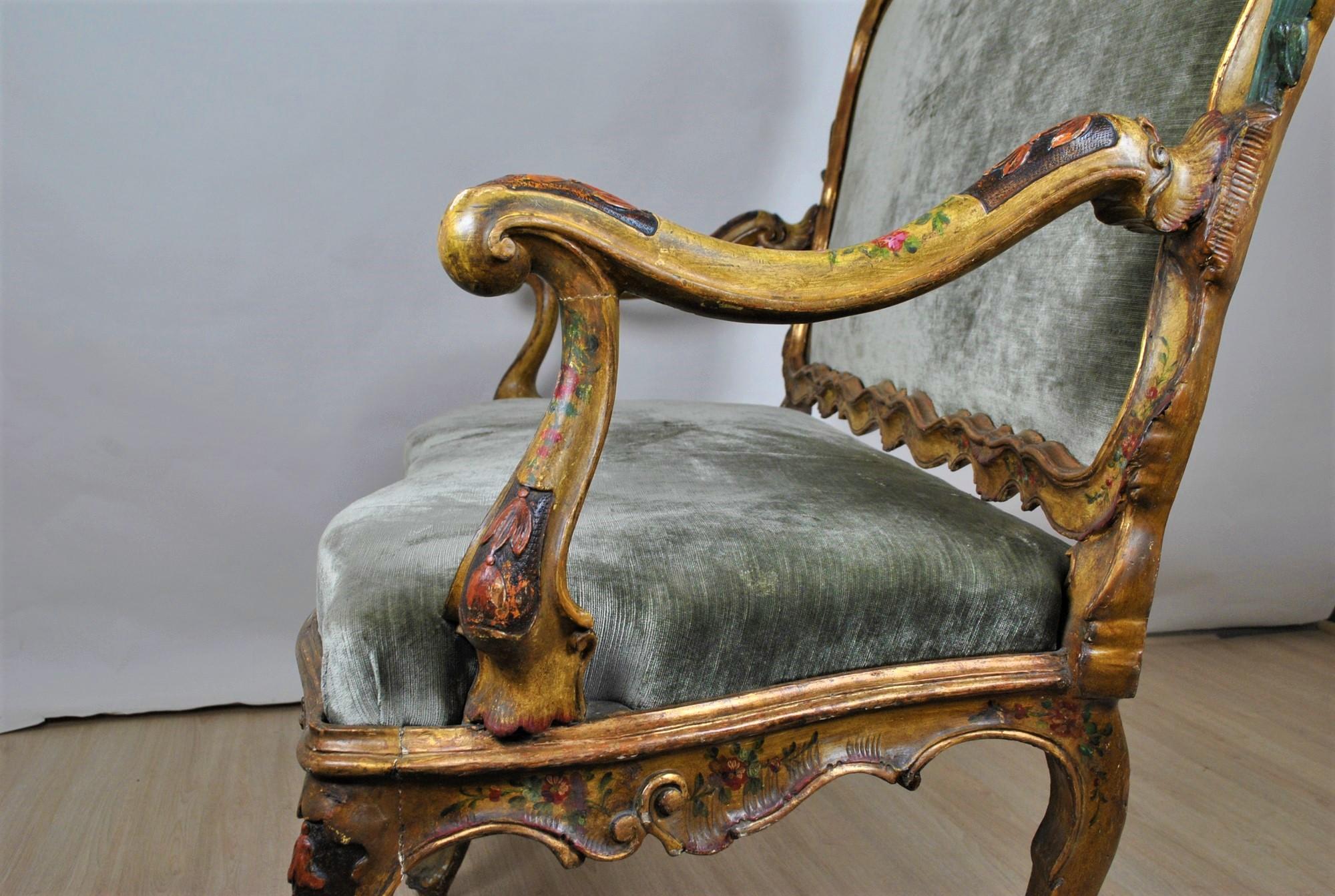 Bench in Lacquered and Gilded Wood, Venice, XIXth Century For Sale 13
