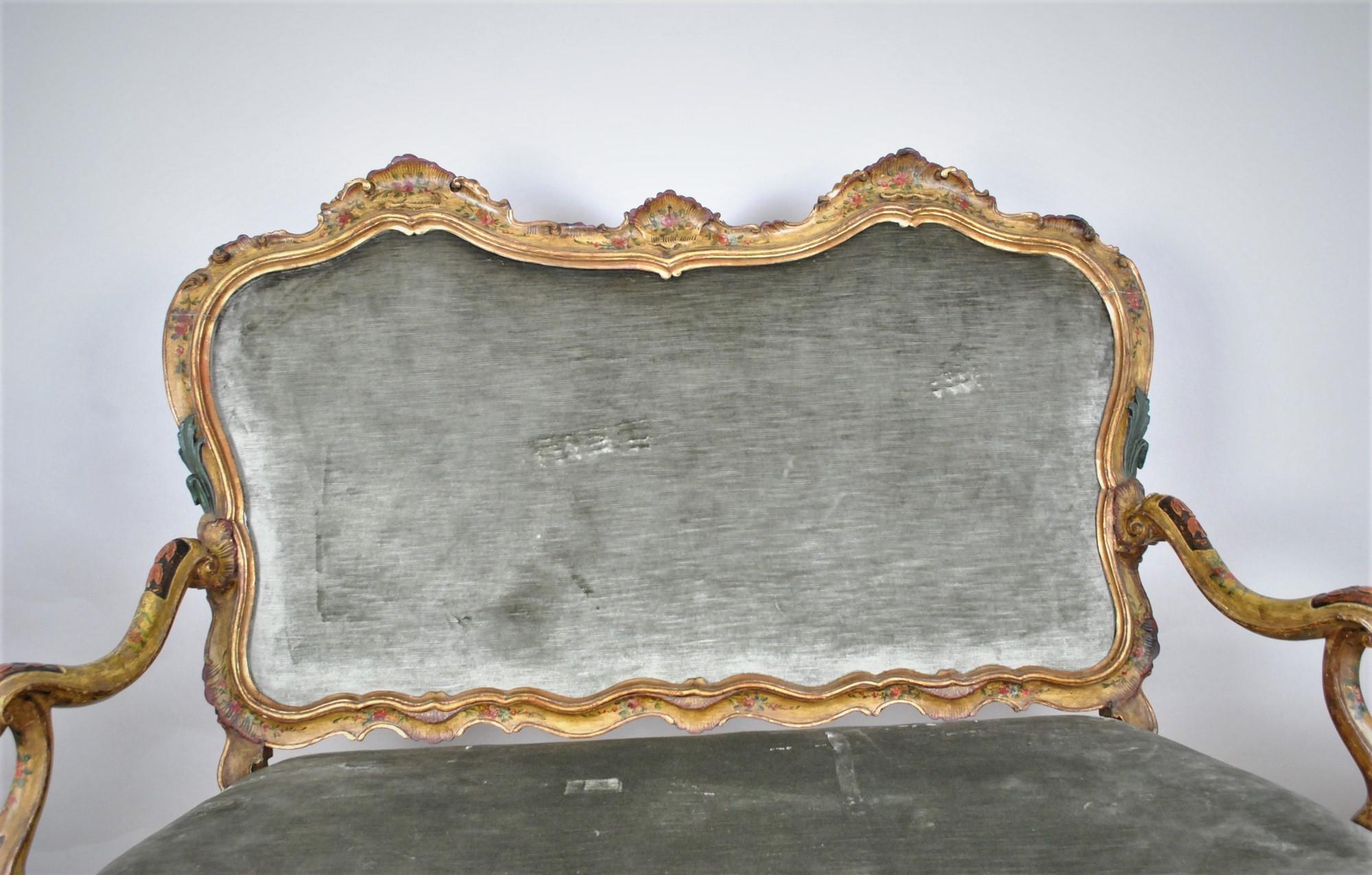 Louis XV Bench in Lacquered and Gilded Wood, Venice, XIXth Century For Sale