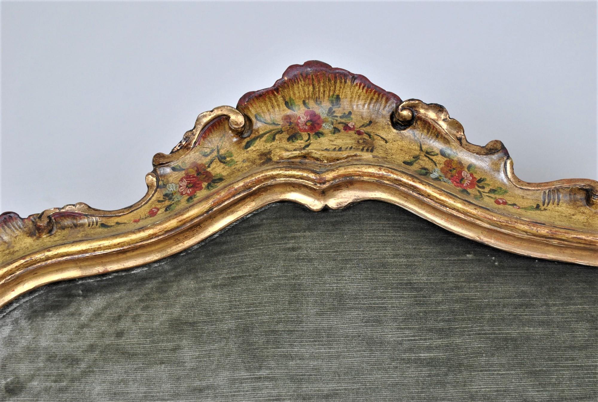 Italian Bench in Lacquered and Gilded Wood, Venice, XIXth Century For Sale