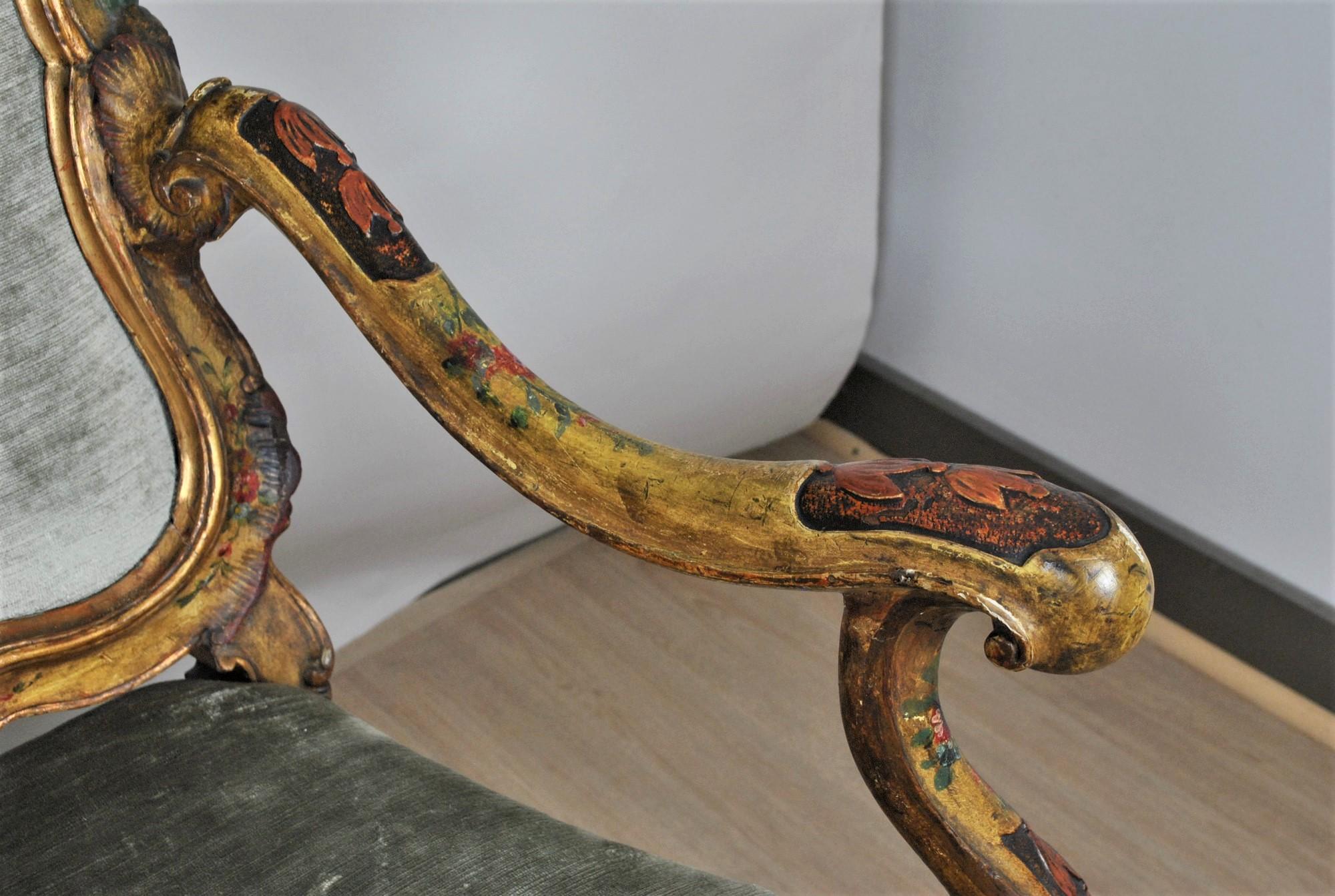 Bench in Lacquered and Gilded Wood, Venice, XIXth Century In Good Condition For Sale In MARSEILLE, FR