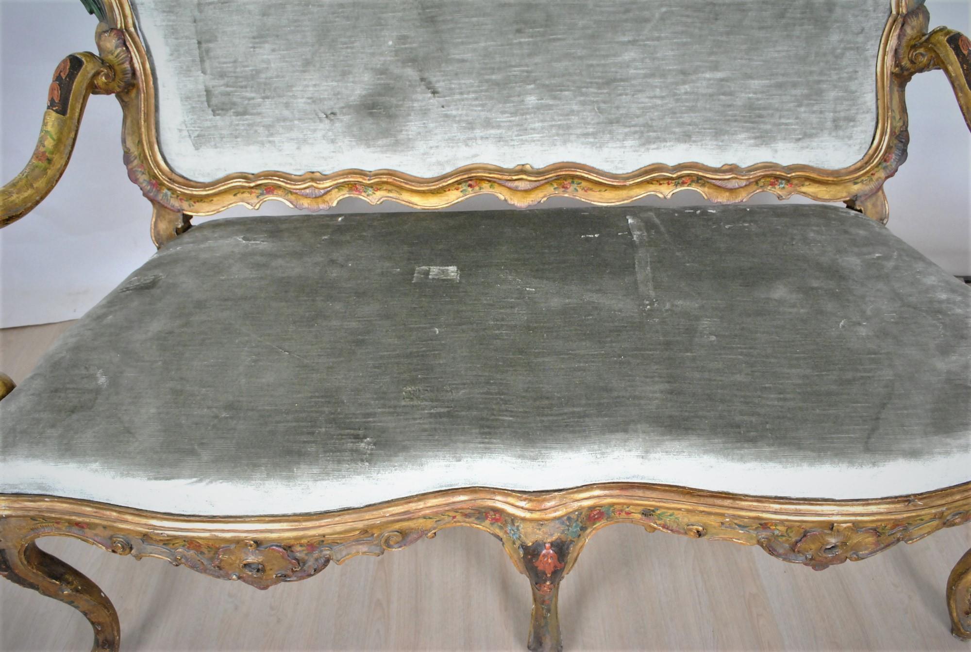 19th Century Bench in Lacquered and Gilded Wood, Venice, XIXth Century For Sale