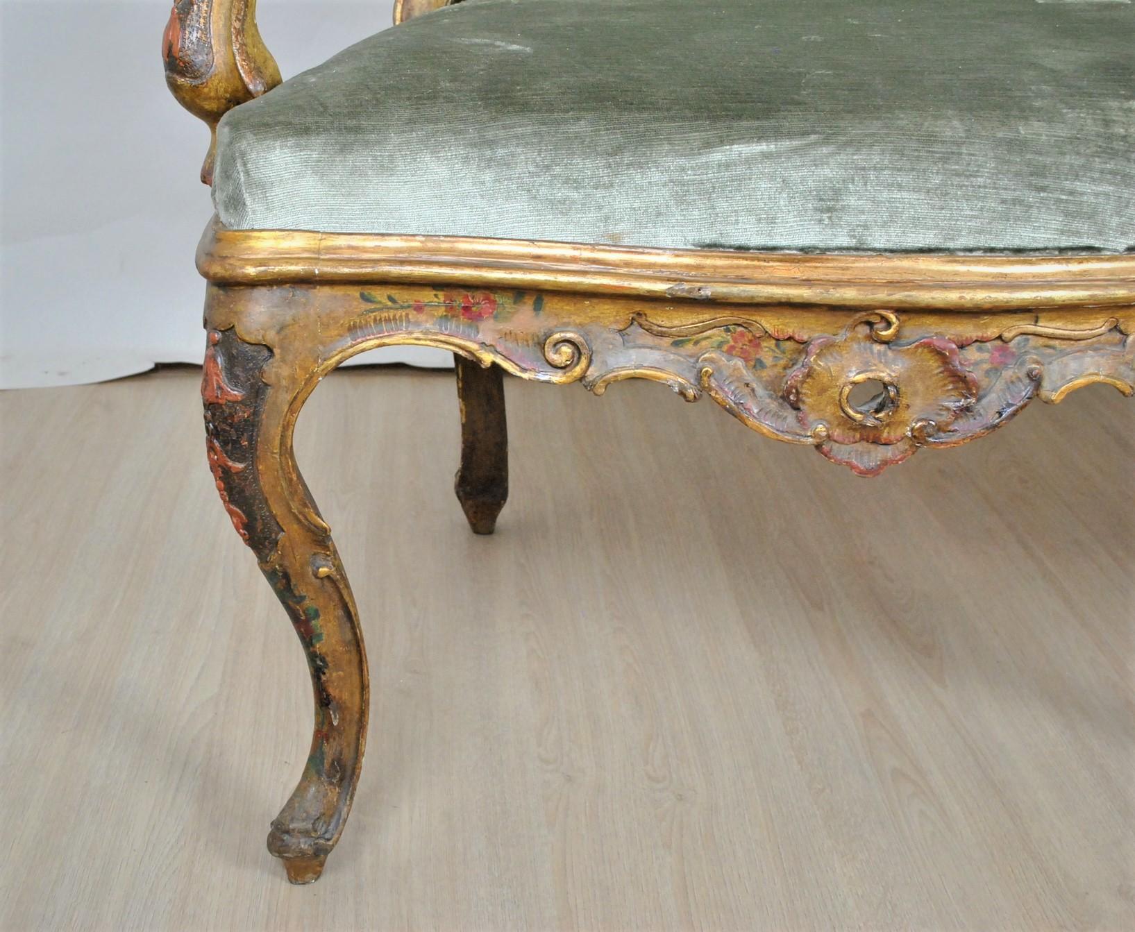 Bench in Lacquered and Gilded Wood, Venice, XIXth Century For Sale 1