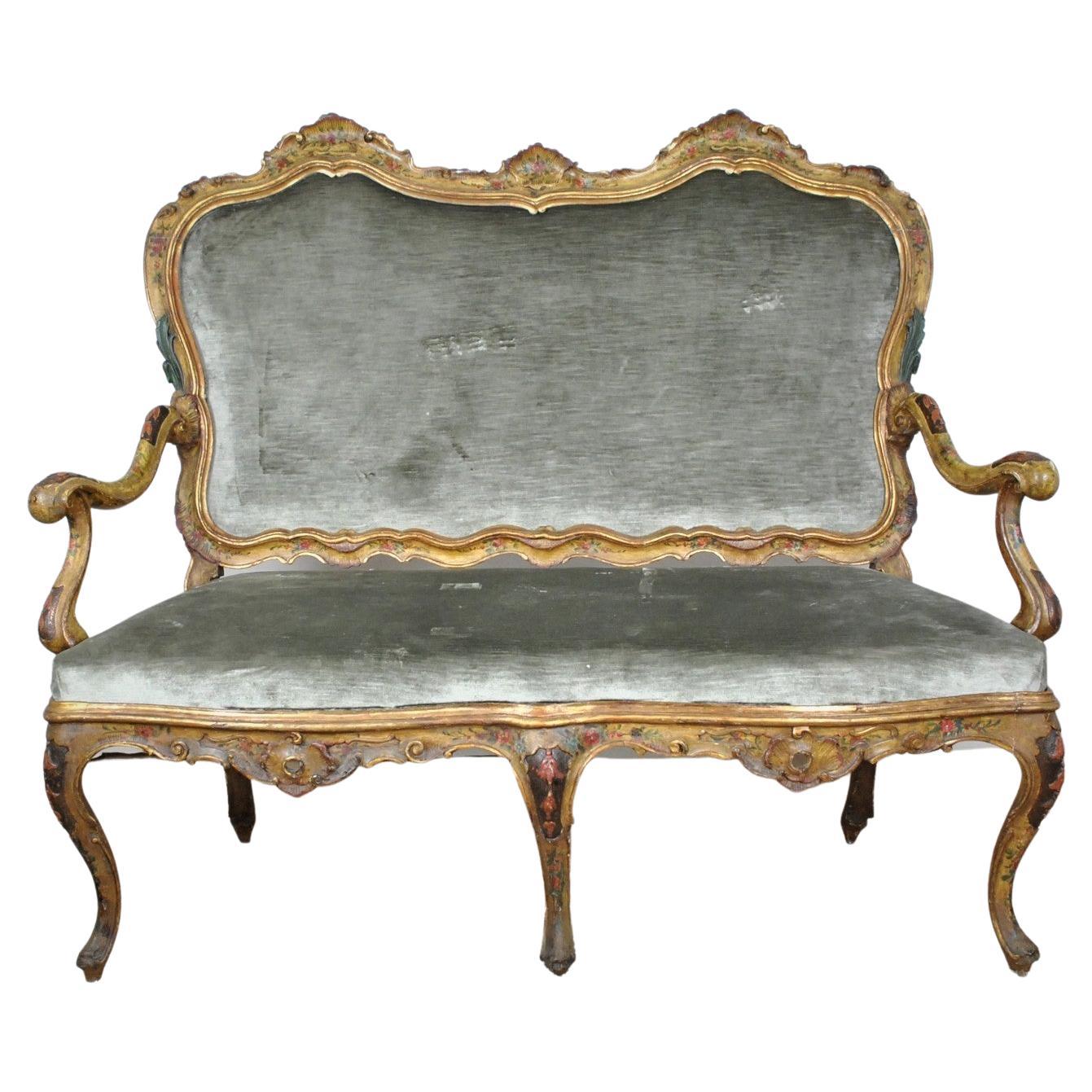Bench in Lacquered and Gilded Wood, Venice, XIXth Century For Sale