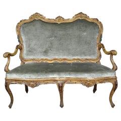 Antique Bench in Lacquered and Gilded Wood, Venice, XIXth Century