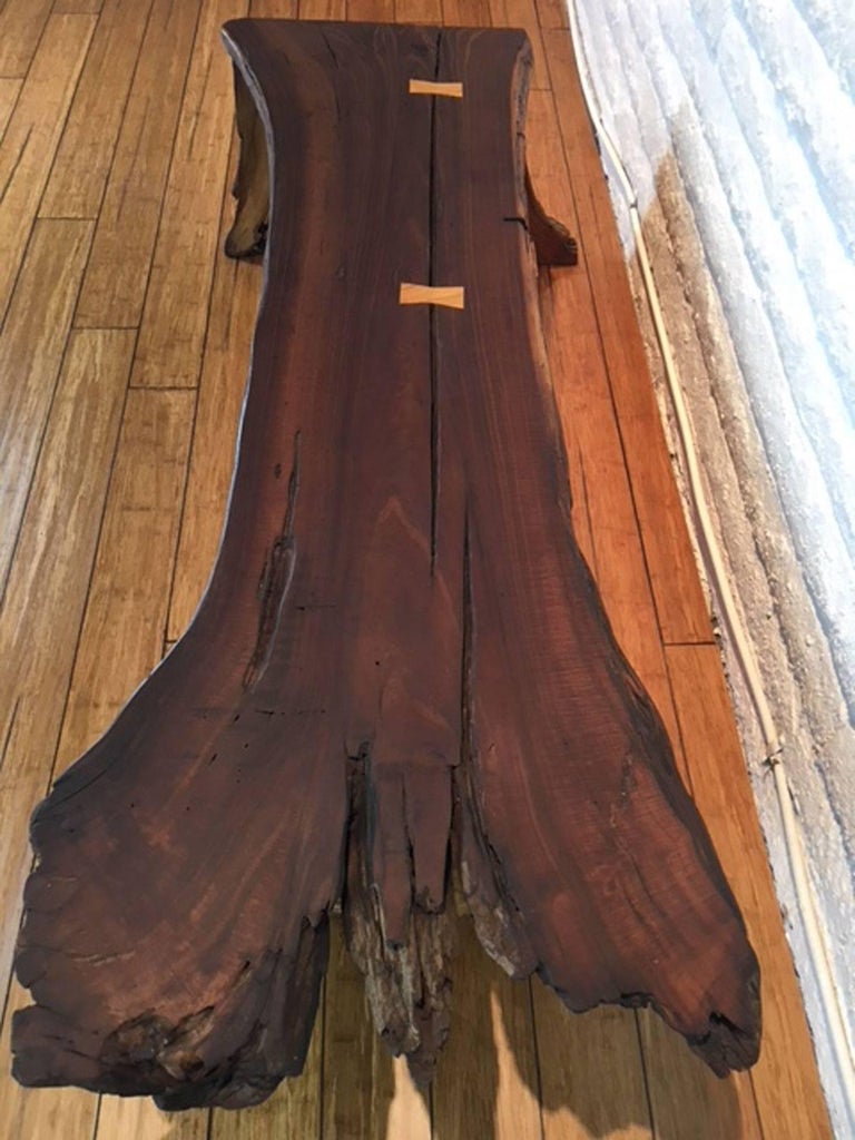 Bench in Pecan Wood with Inlay For Sale at 1stDibs