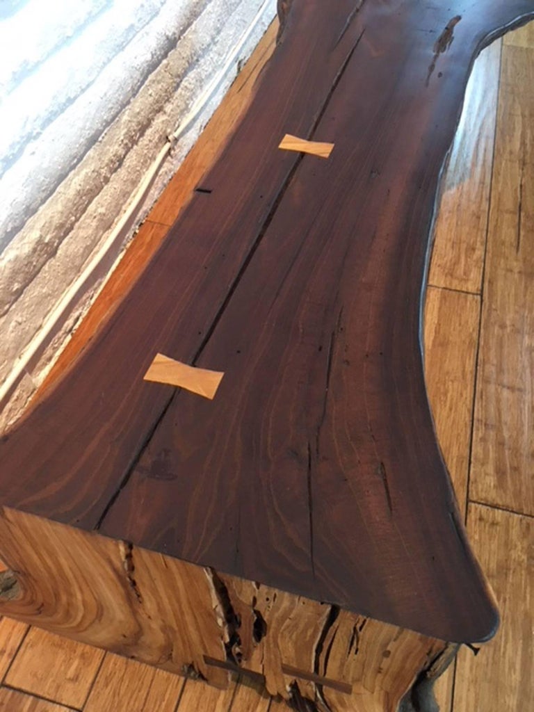 Bench in Pecan Wood with Inlay For Sale at 1stDibs