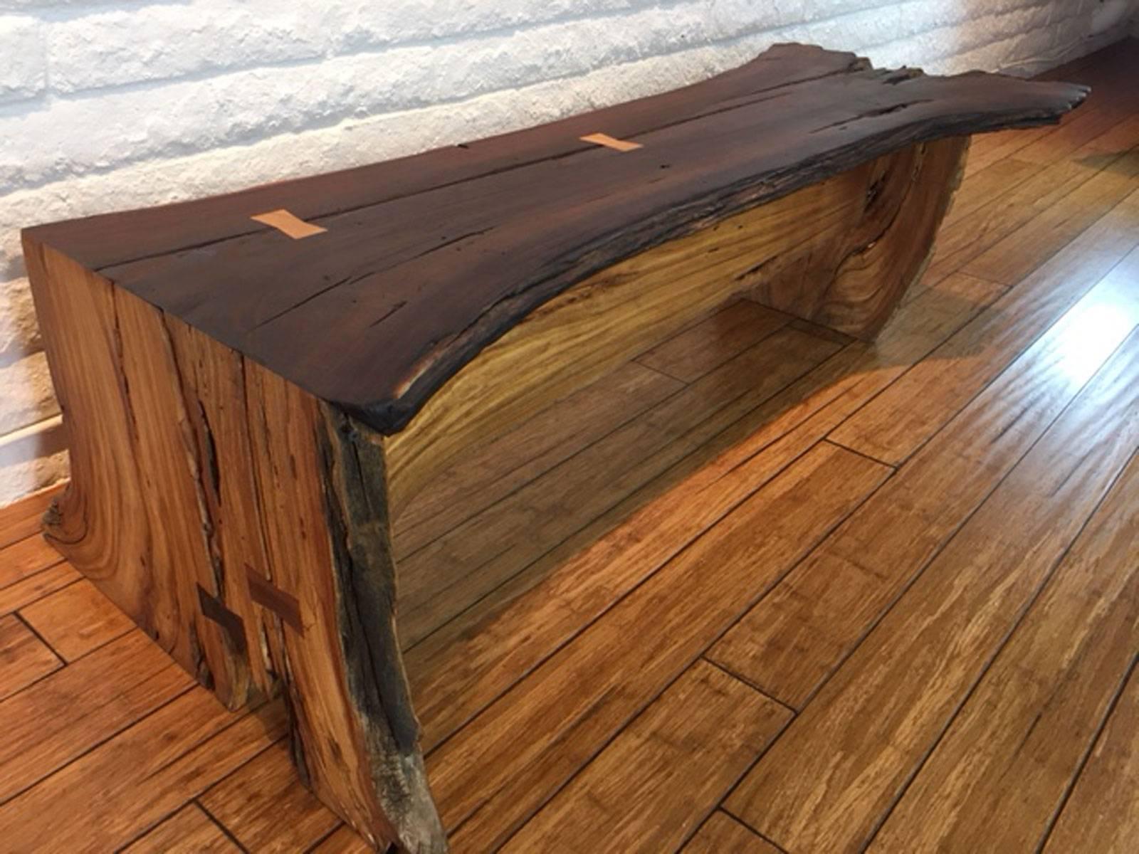 American Craftsman Bench in Pecan Wood with Inlay For Sale