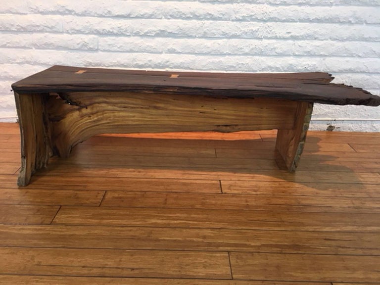 Bench in Pecan Wood with Inlay For Sale at 1stDibs