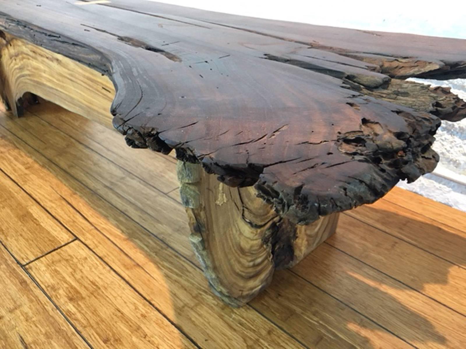 Contemporary Bench in Pecan Wood with Inlay For Sale