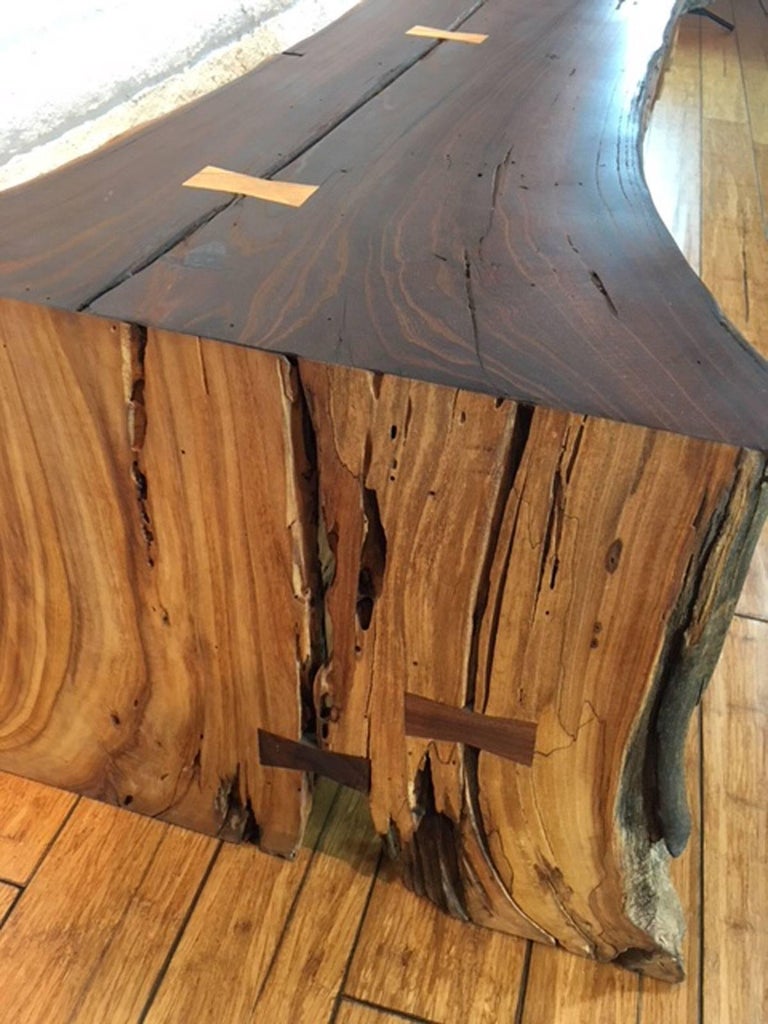 Bench in Pecan Wood with Inlay For Sale at 1stDibs