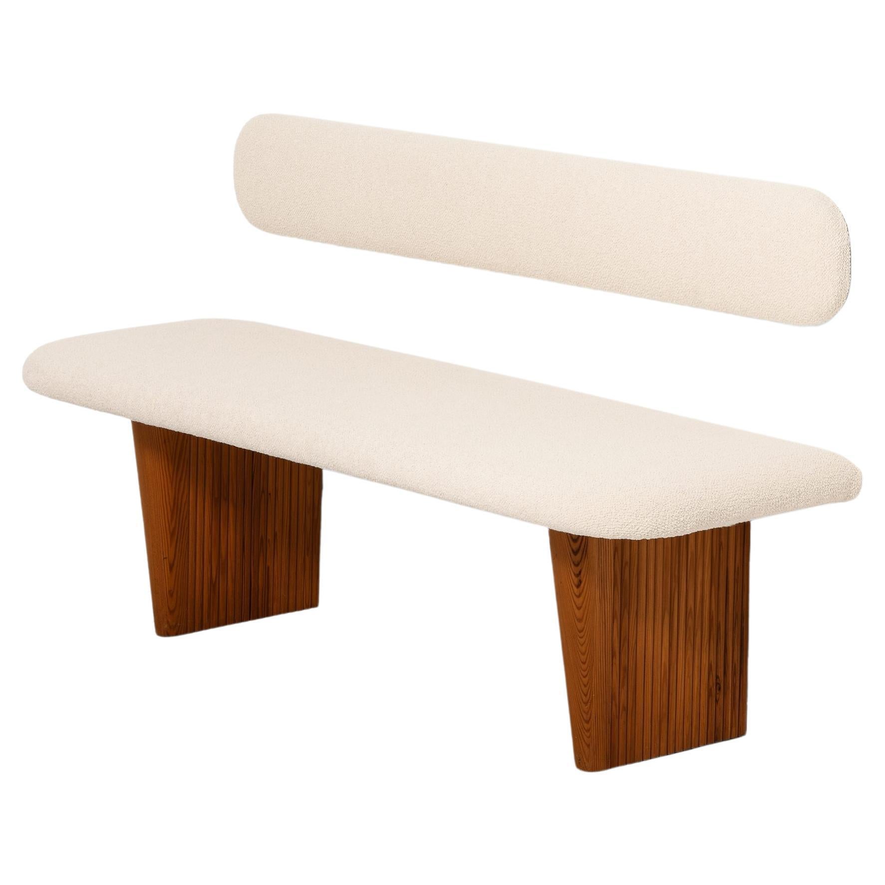 Bench in Pine & Newly Reupholstered in White Bouclé Fabric by Birger Hahl, 1947