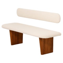 Bench in Pine & Newly Reupholstered in White Bouclé Fabric by Birger Hahl, 1947