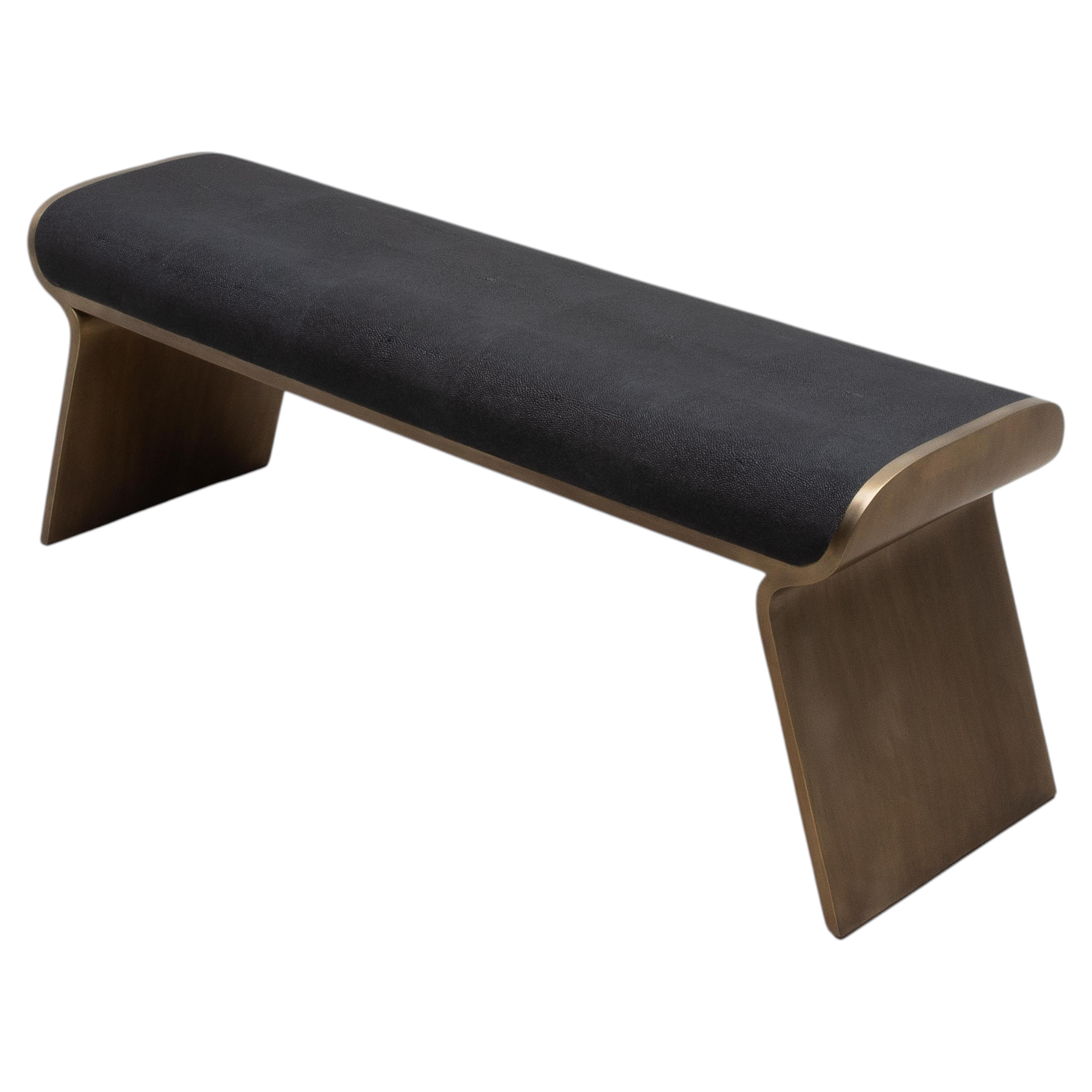 Bench in Shagreen with Bronze Patina Brass by Kifu Paris For Sale