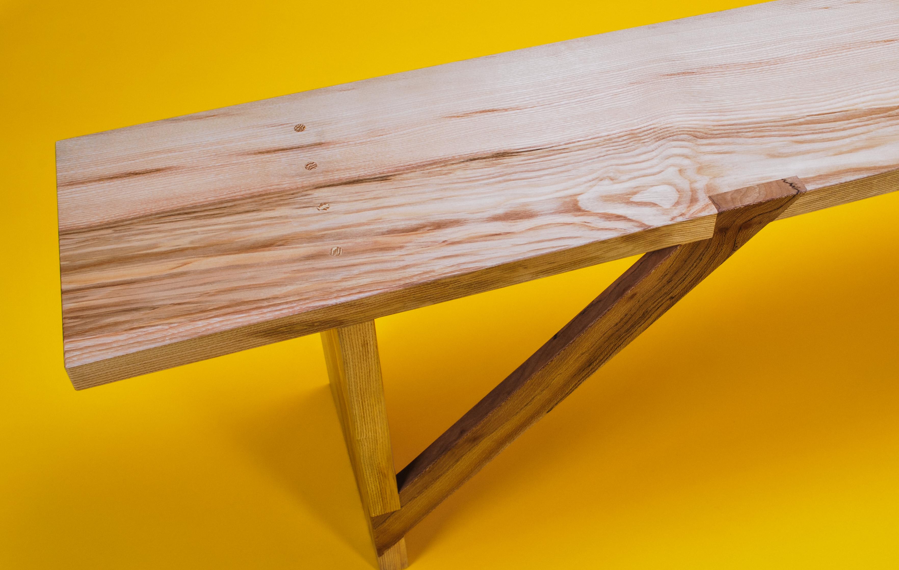 Bench in Solid English Ash and London Plane Wood Handmade in the UK Seats Three For Sale 4