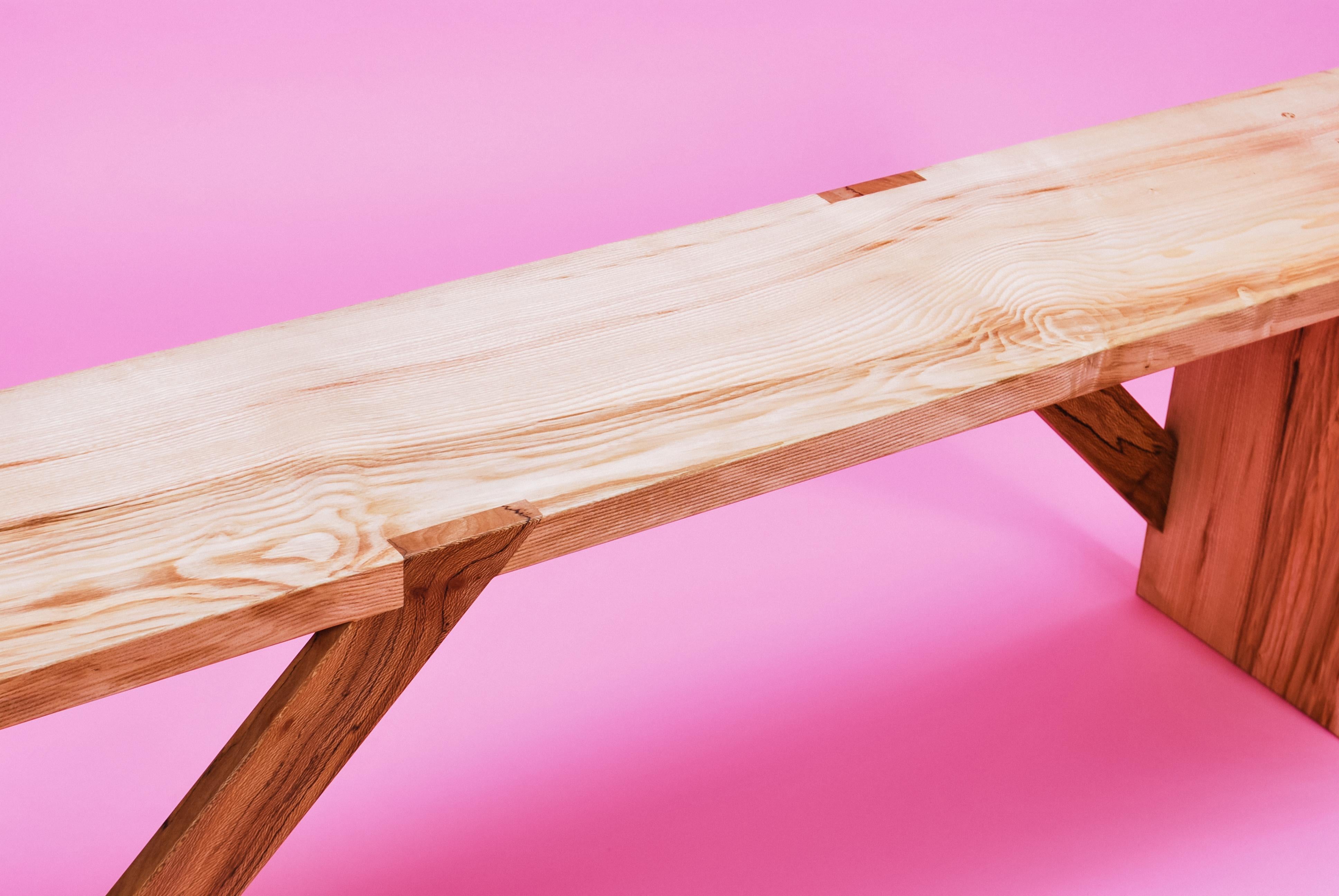 Bench in Solid English Ash and London Plane Wood Handmade in the UK Seats Three For Sale 5