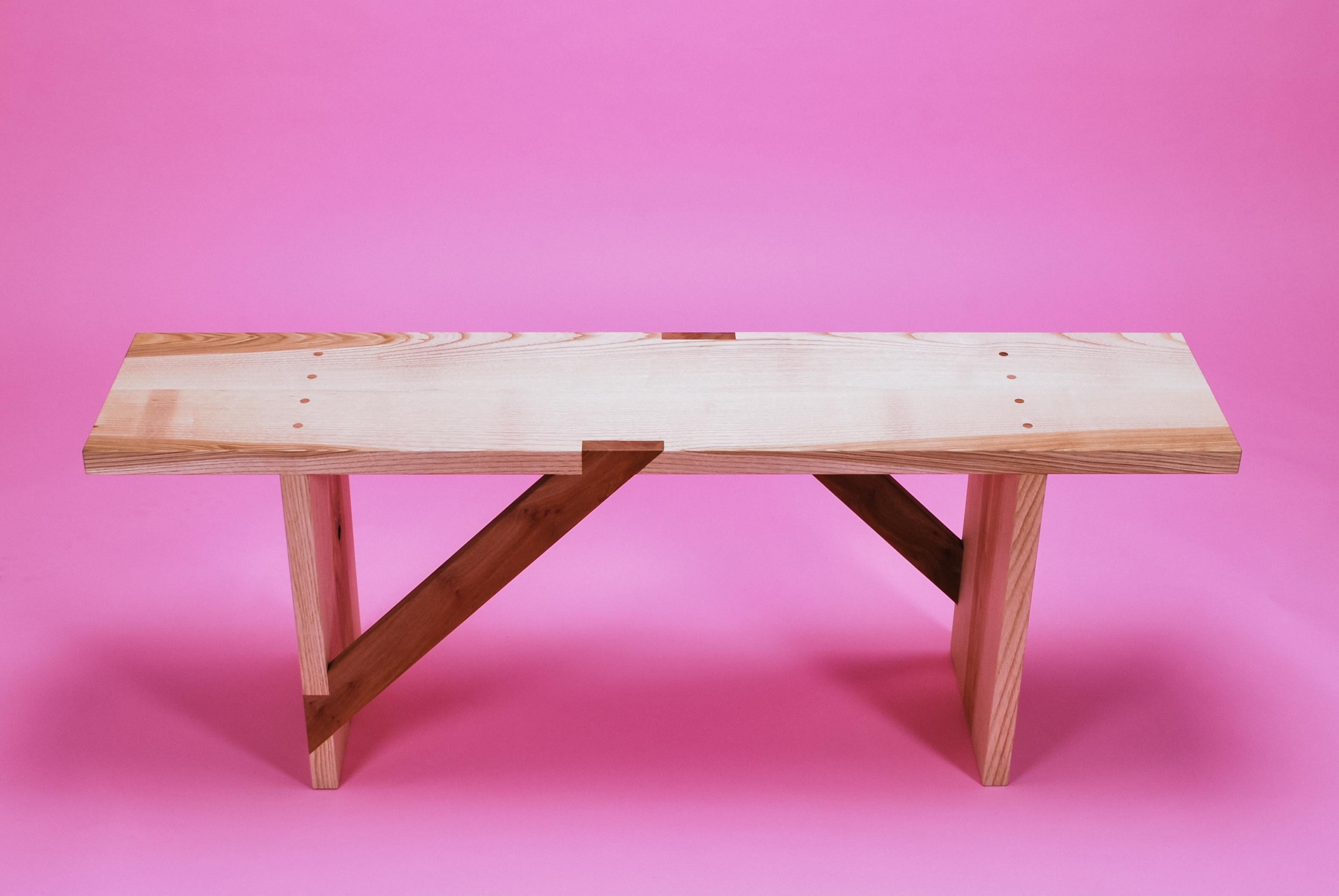 Bench in Solid English Ash and London Plane, Two Seater, Made by Loose Fit, UK For Sale 7