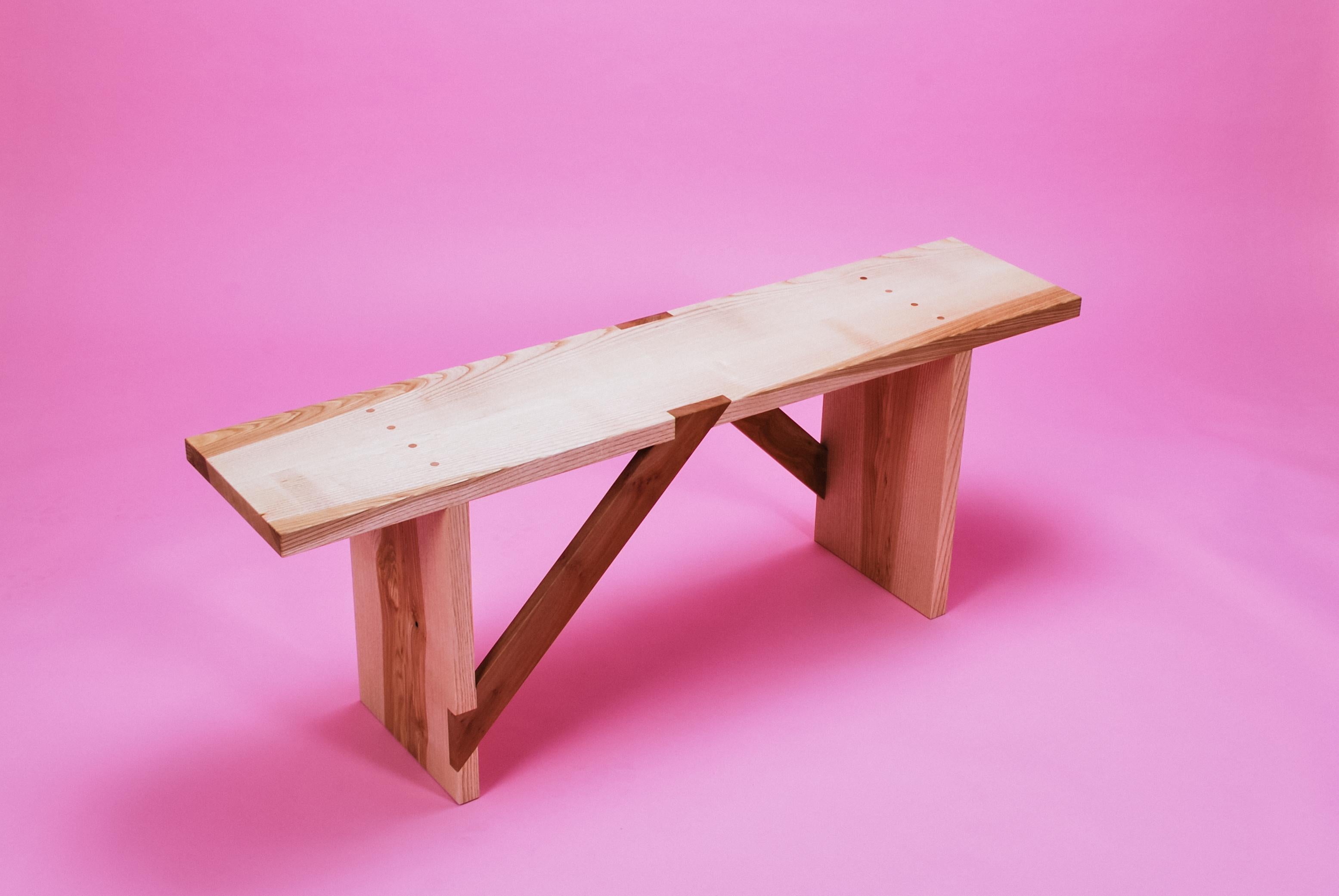 Bench in Solid English Ash and London Plane, Two Seater, Made by Loose Fit, UK For Sale 9
